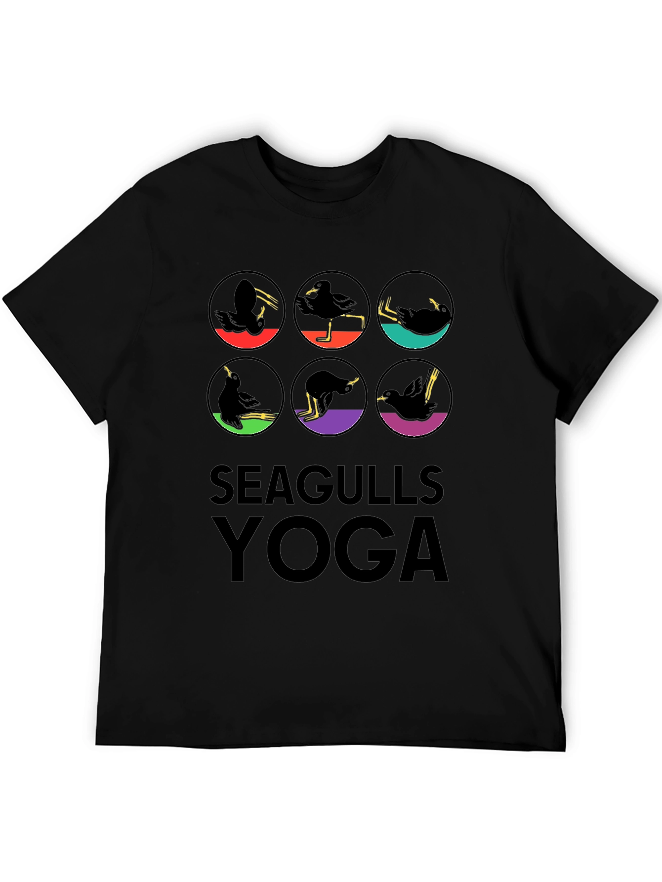 Black Seagulls Yoga Graphic Tee - Fun & Unique Design view 5