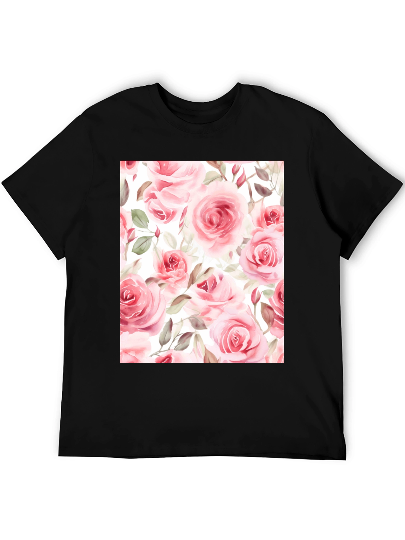 Black Floral Rose Print Black T-Shirt view 5