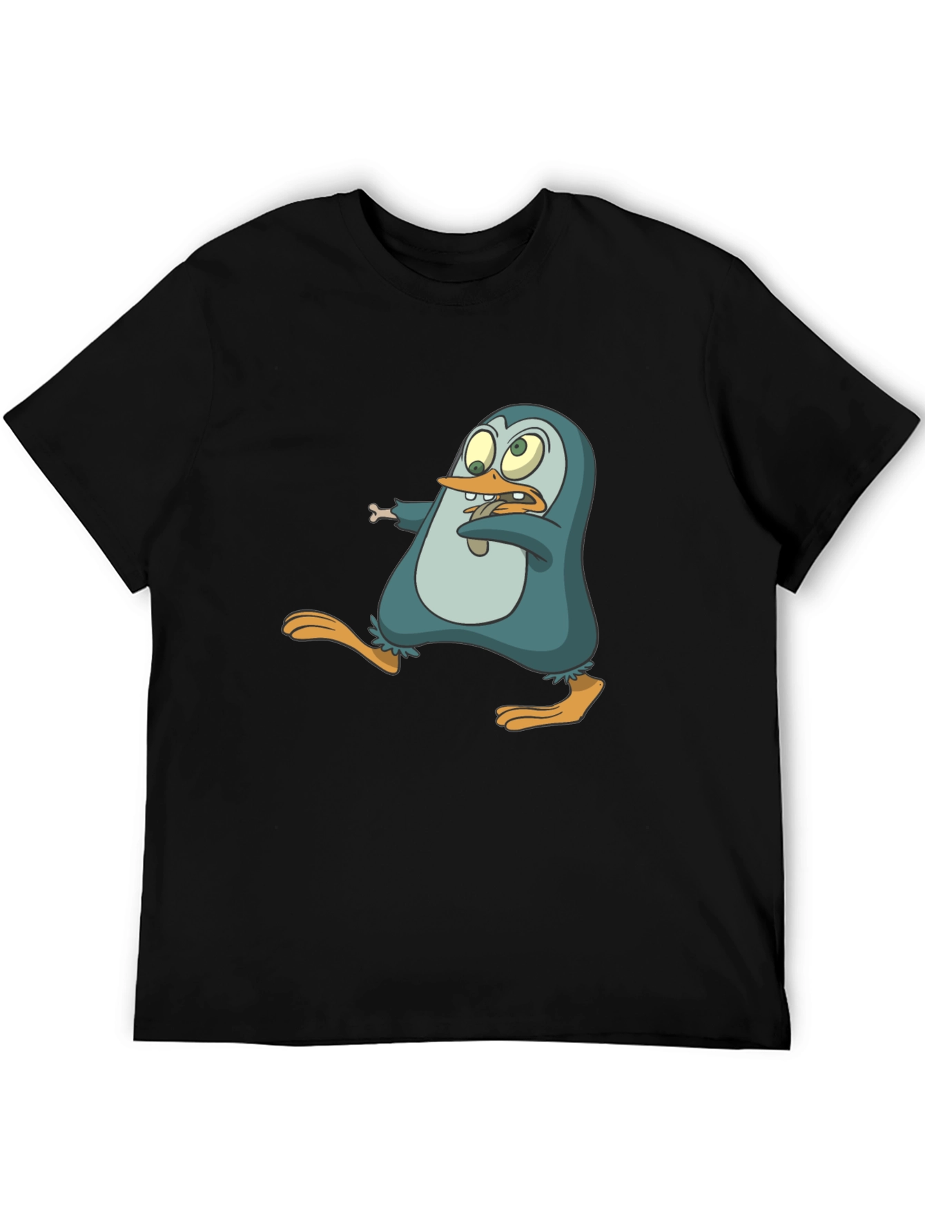 Black Cartoon Penguin Graphic Tee - Men's Black T-Shirt view 5