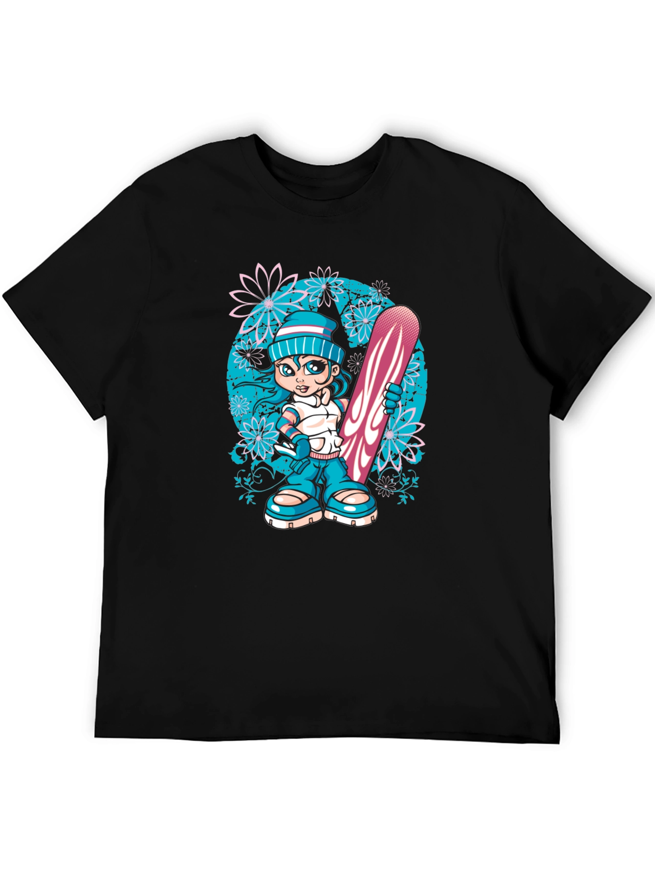 Black Snowboard Girl Graphic T-Shirt - Black Cotton Tee view 5