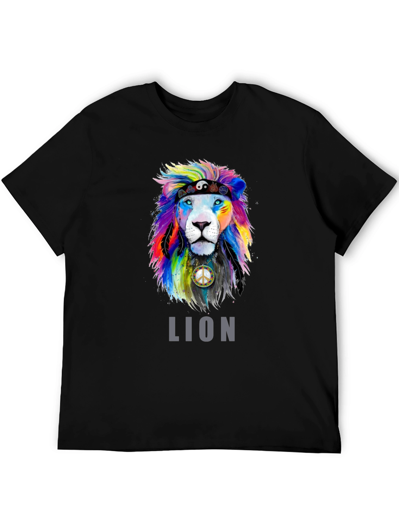 Black Colorful Lion Graphic Tee - Peace & Pride T-Shirt view 5