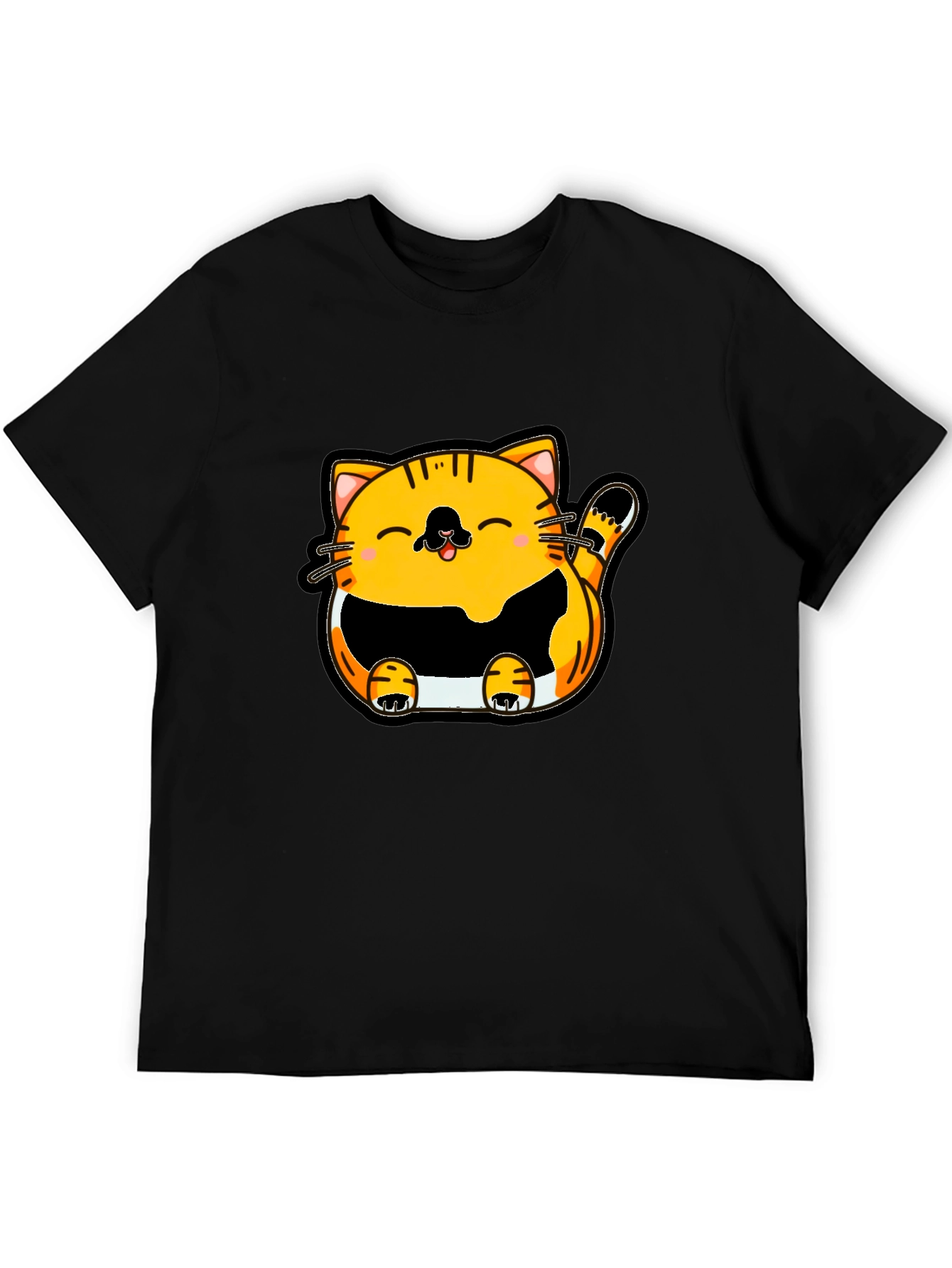 Black Cute Cartoon Cat Graphic T-Shirt - Black view 5