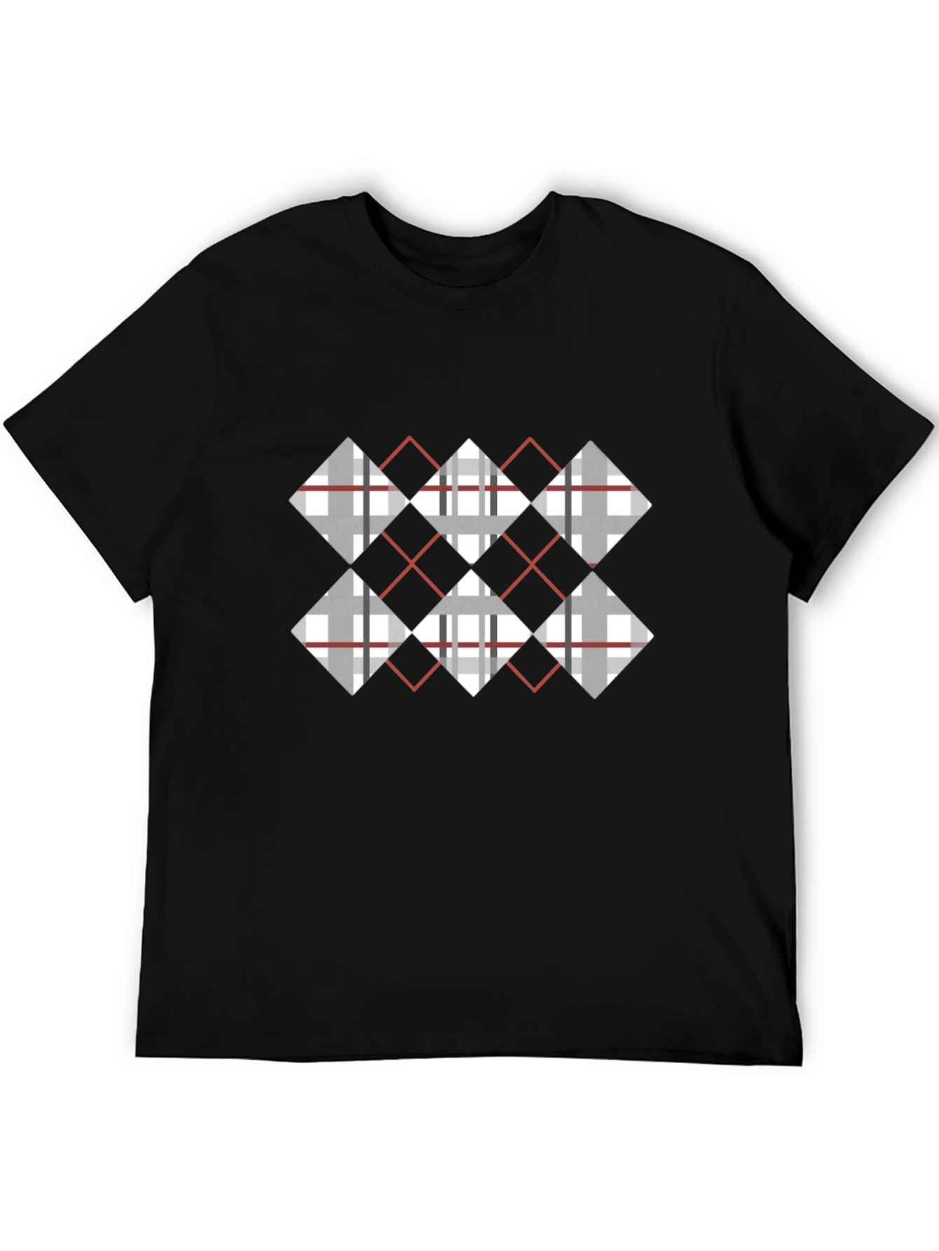 Black Argyle Diamond Pattern Black T-Shirt view 5