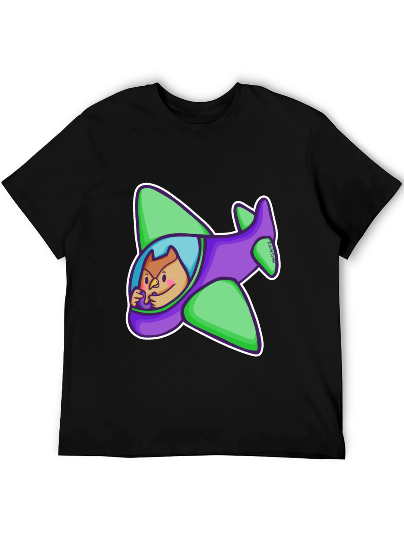 Black Cartoon Owl in Plane Graphic T-Shirt view 5