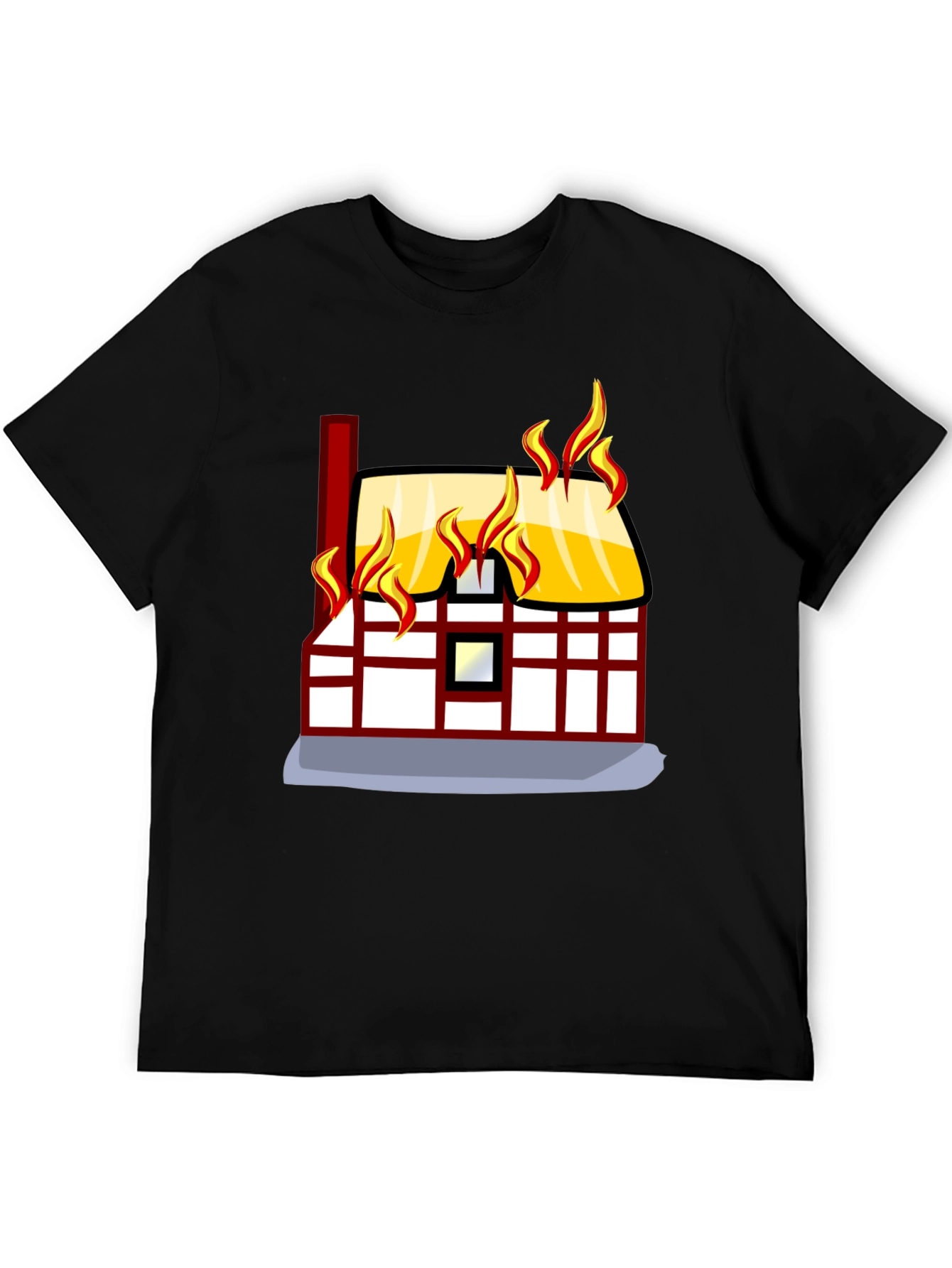 Black Burning House Graphic Tee - Black Cotton T-Shirt view 5