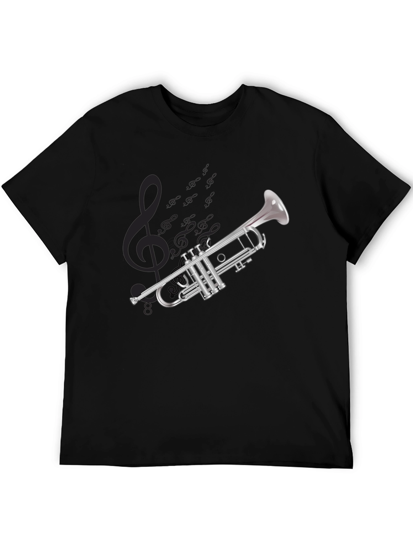 Black Musical Trumpet Graphic T-Shirt - Black Cotton Tee view 5