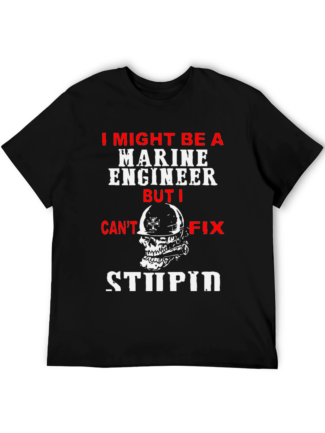 Black Marine Engineer Funny Slogan Black T-Shirt view 5