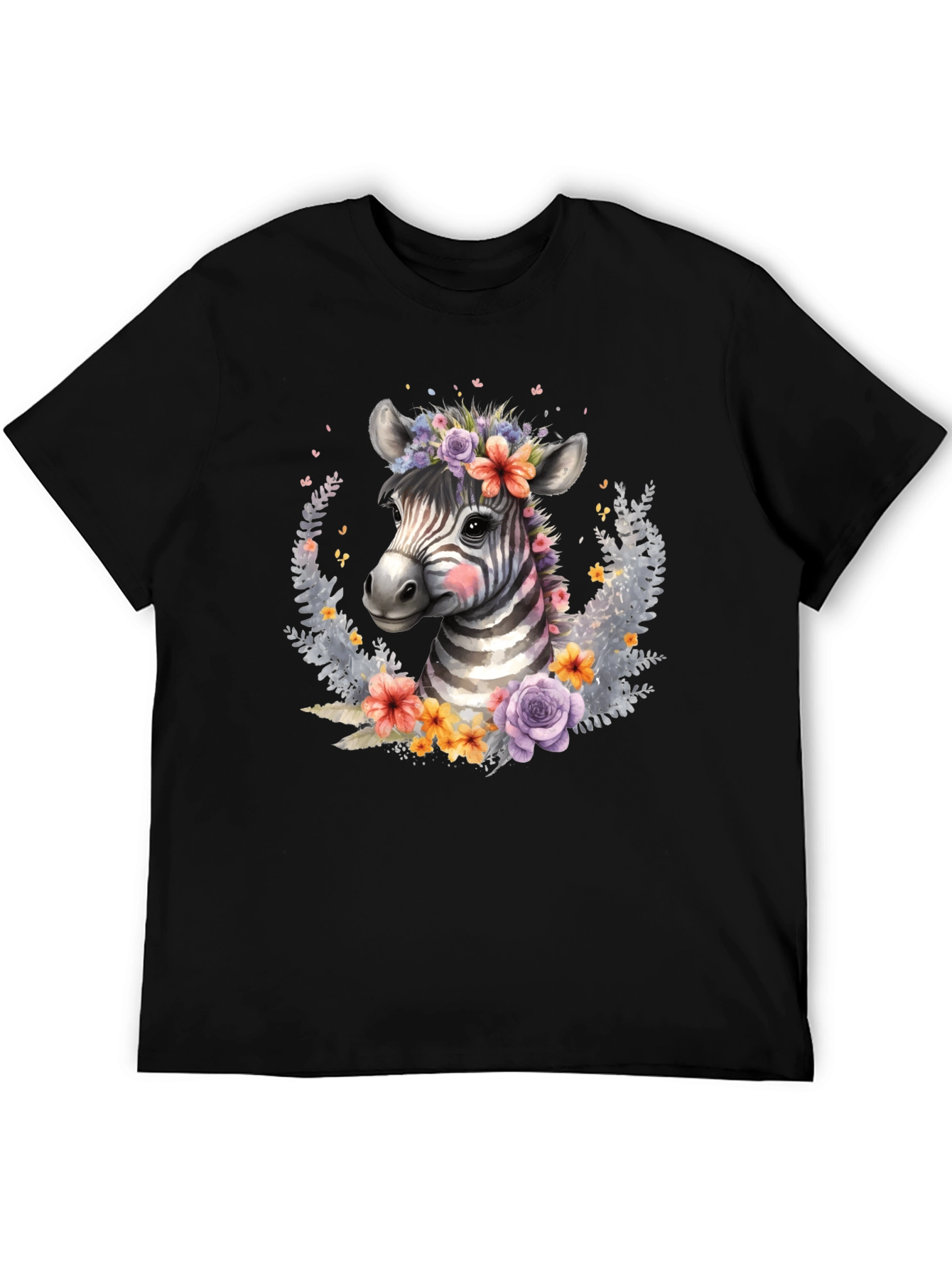 Black Floral Zebra Graphic T-Shirt - Unisex view 5
