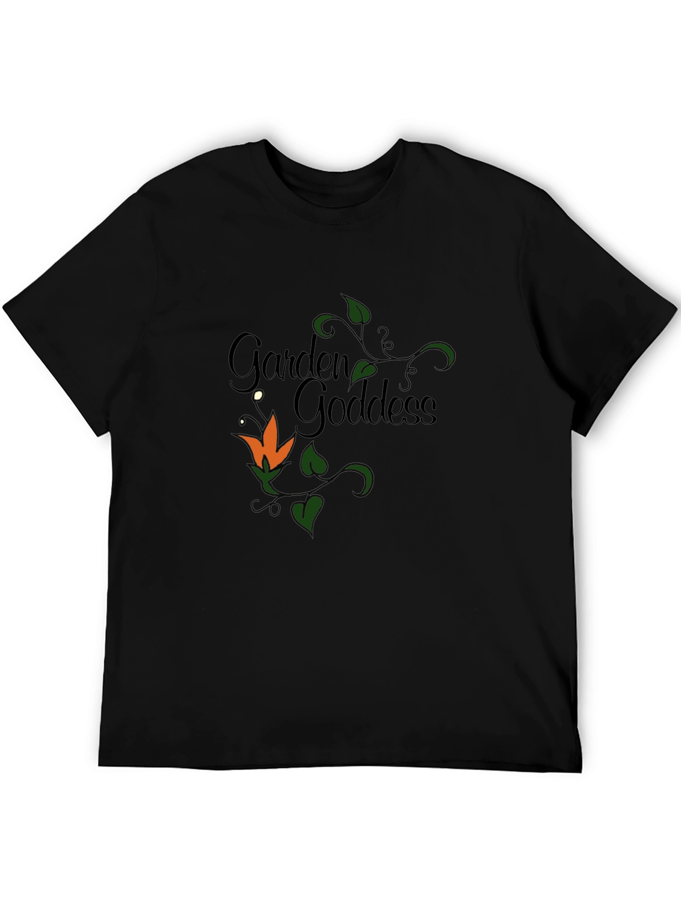 Black Garden Goddess T-Shirt - Floral Design view 5