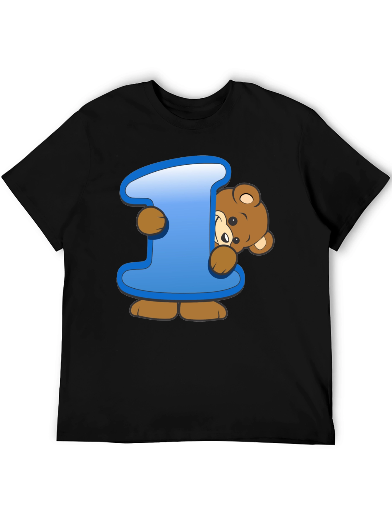 Cute Teddy Bear Initial 'I' Black T-Shirt - 5