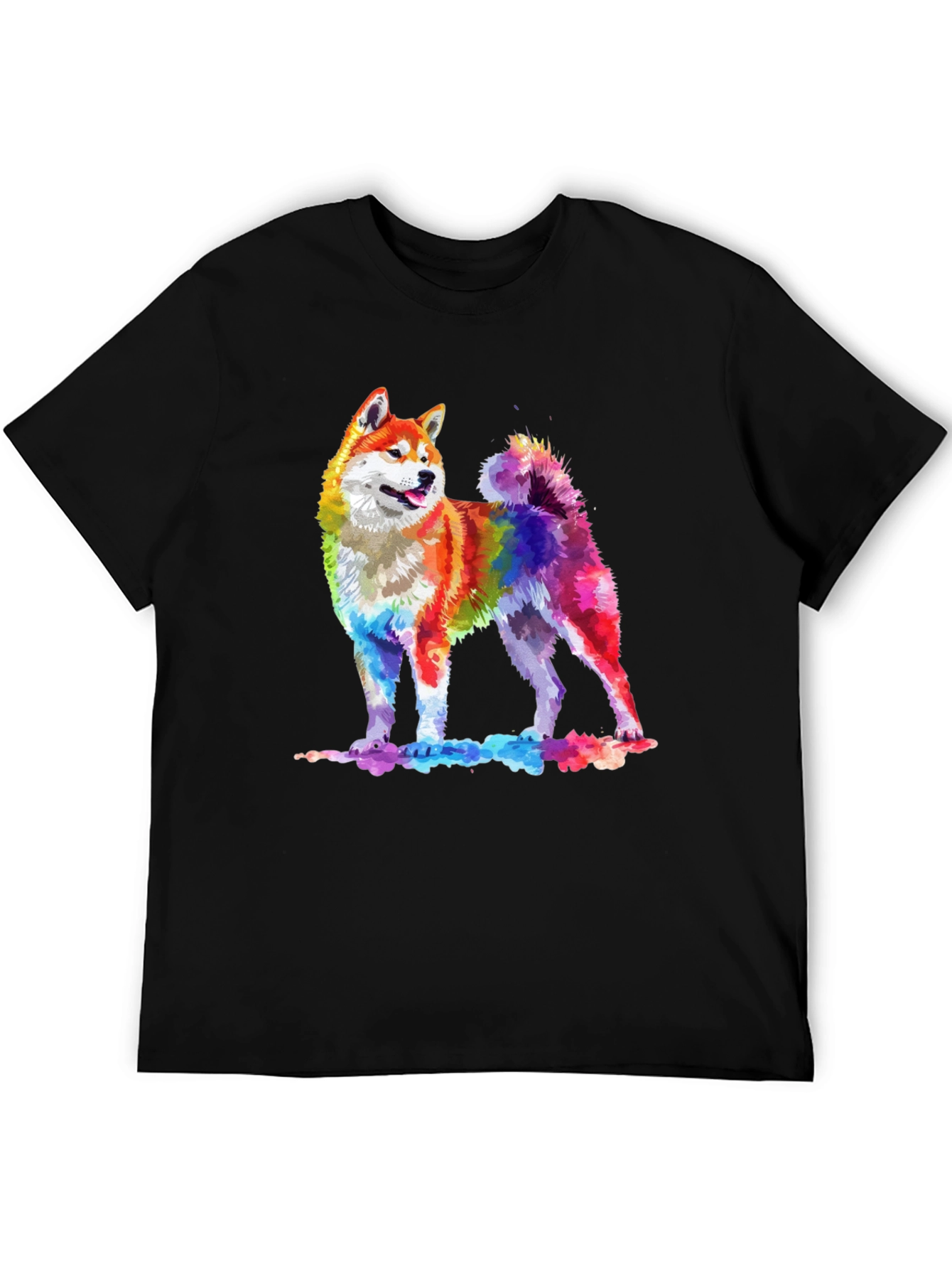 Rainbow Akita Dog Graphic Tee - Stylish Men's Black T-Shirt - 5