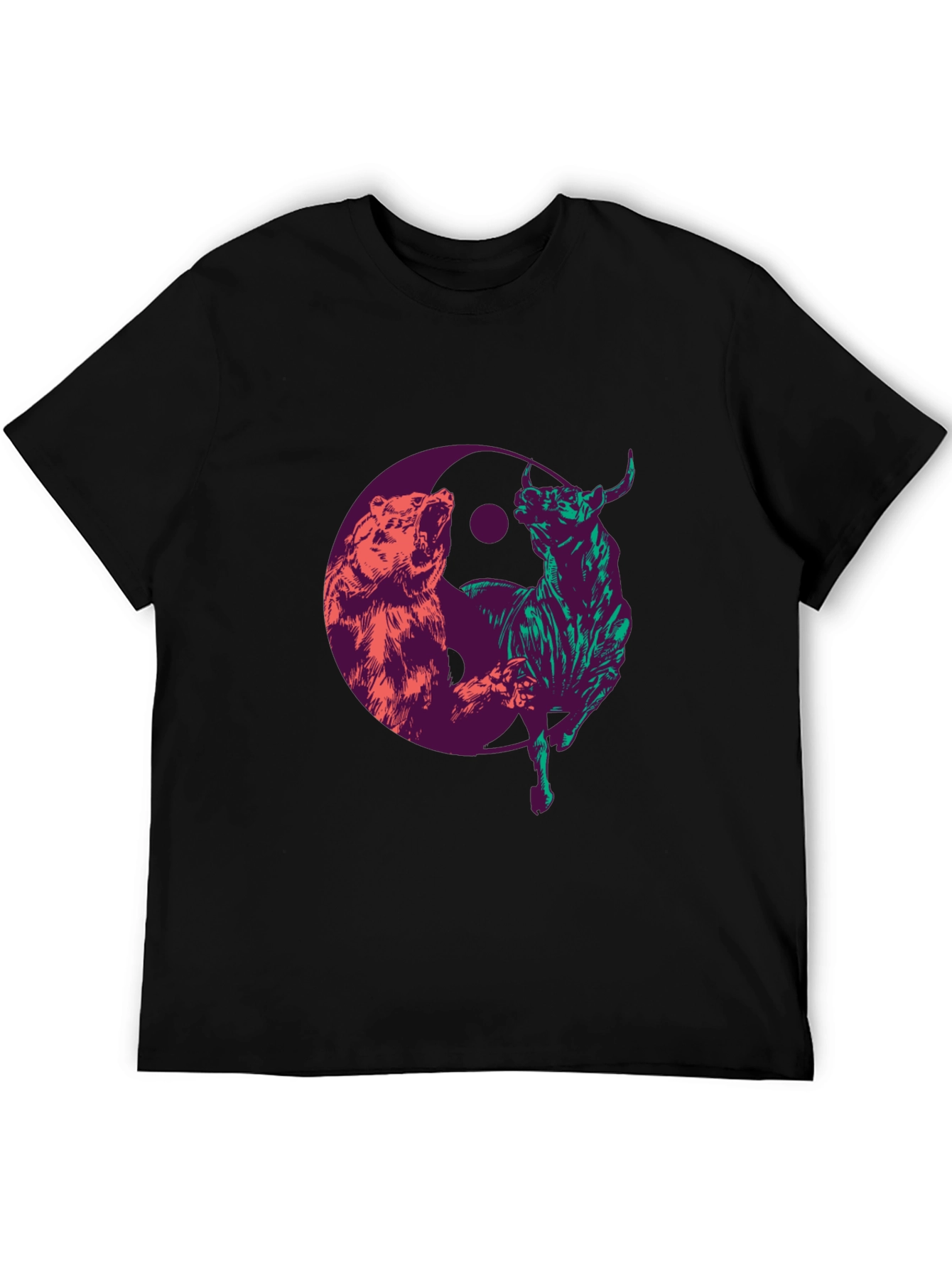 Black Yin Yang Bull and Bear Graphic T-Shirt view 5