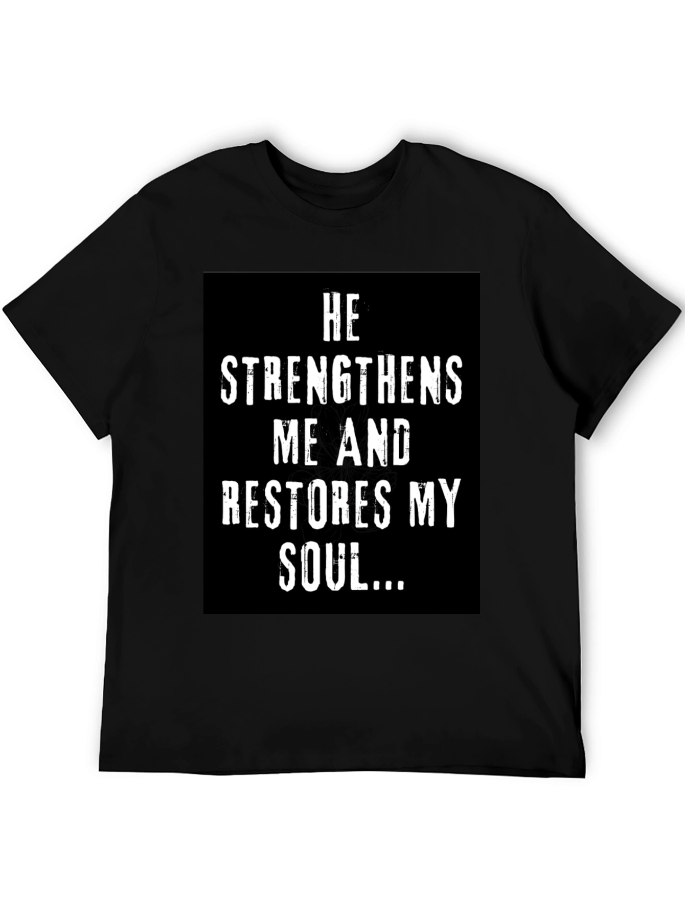 Black Faith-Inspired Black T-Shirt: He Strengthens Me... view 5