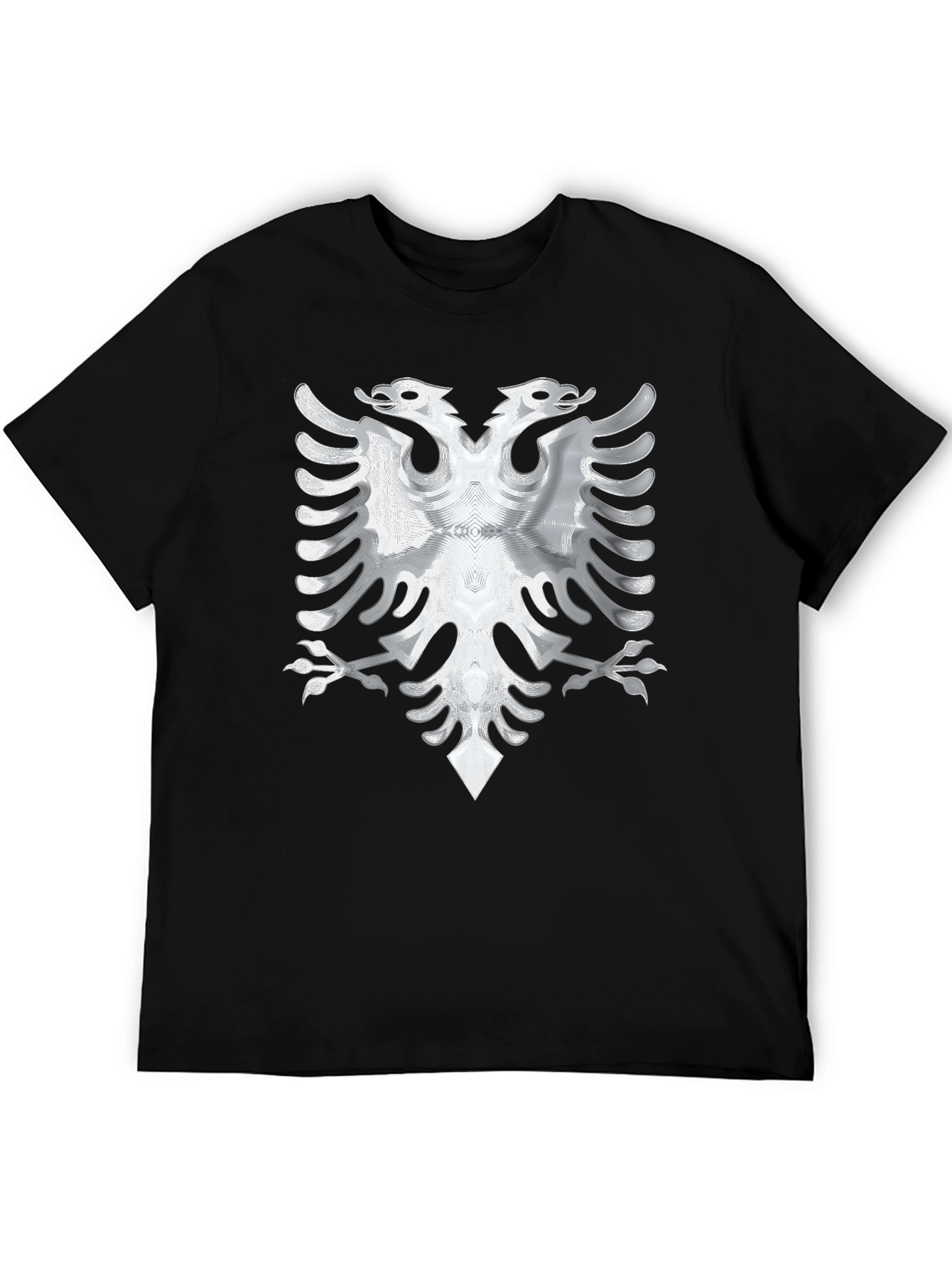 Black Tee with Silver Albanian Eagle Graphic - 5