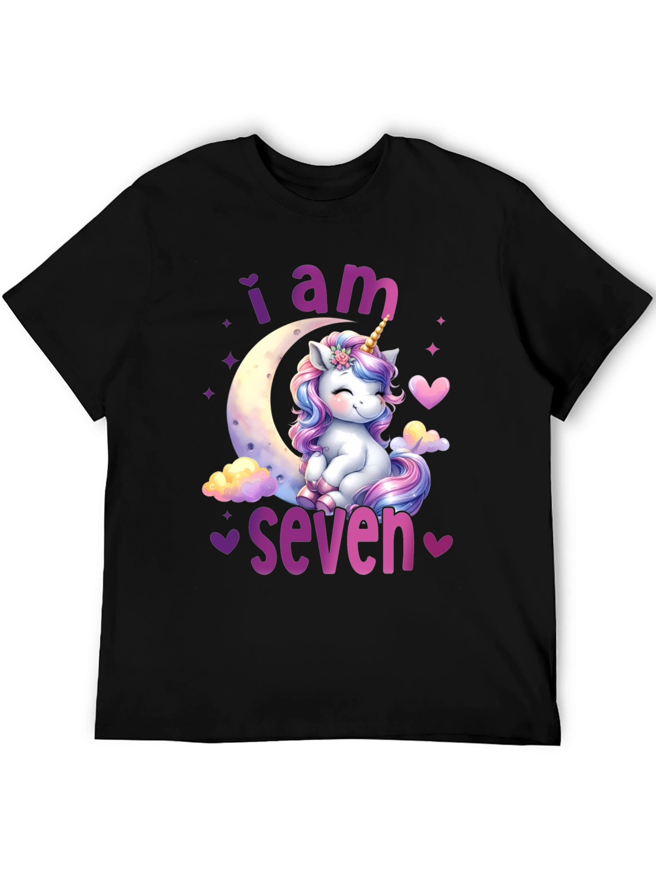 Black 7th Birthday Unicorn T-Shirt view 5