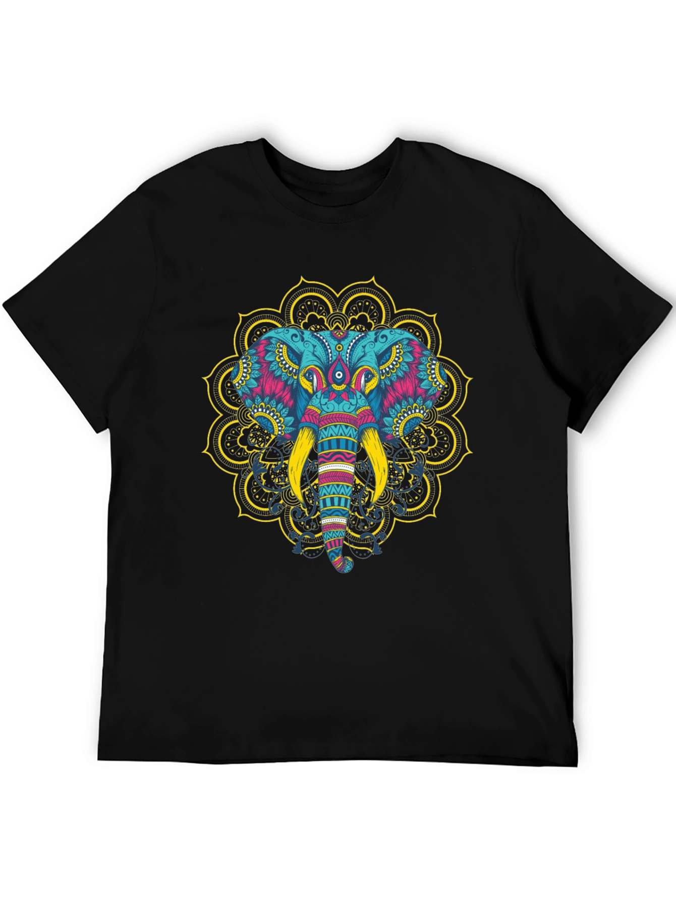 Black Elephant Mandala Graphic Tee - Men's Black T-Shirt view 5
