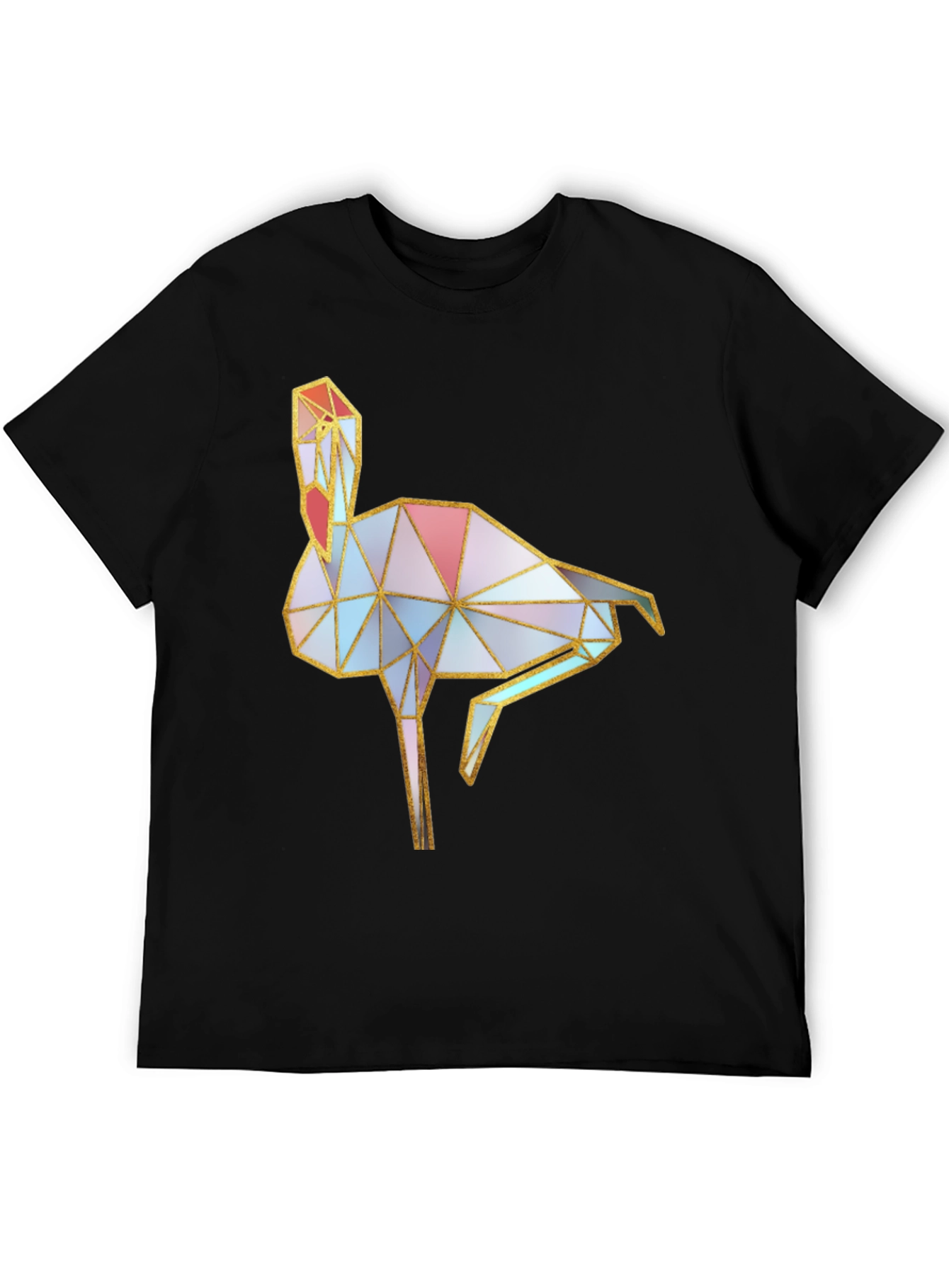 Black Geometric Flamingo Graphic Black T-Shirt view 5