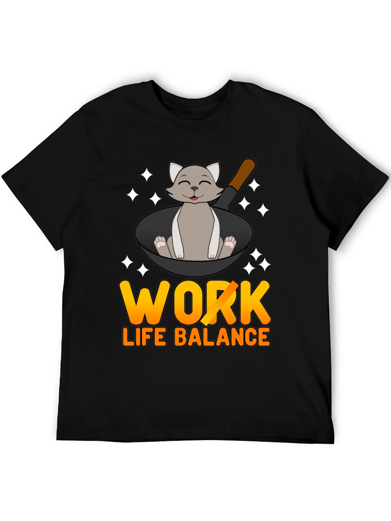 Black Work Life Balance Cat Pan T-Shirt view 5