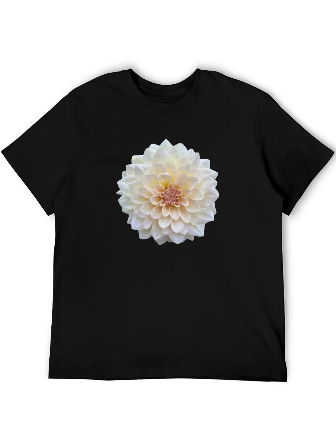Black Floral Tee - Elegant Dahlia Flower Print T-Shirt view 5