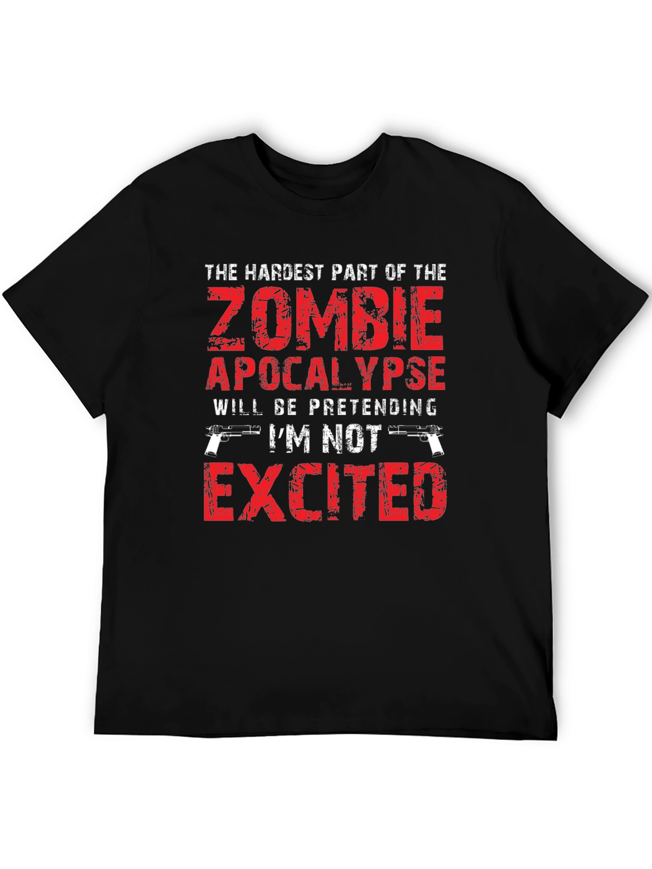 Black Zombie Apocalypse Excited T-Shirt Funny Novelty Tee view 5