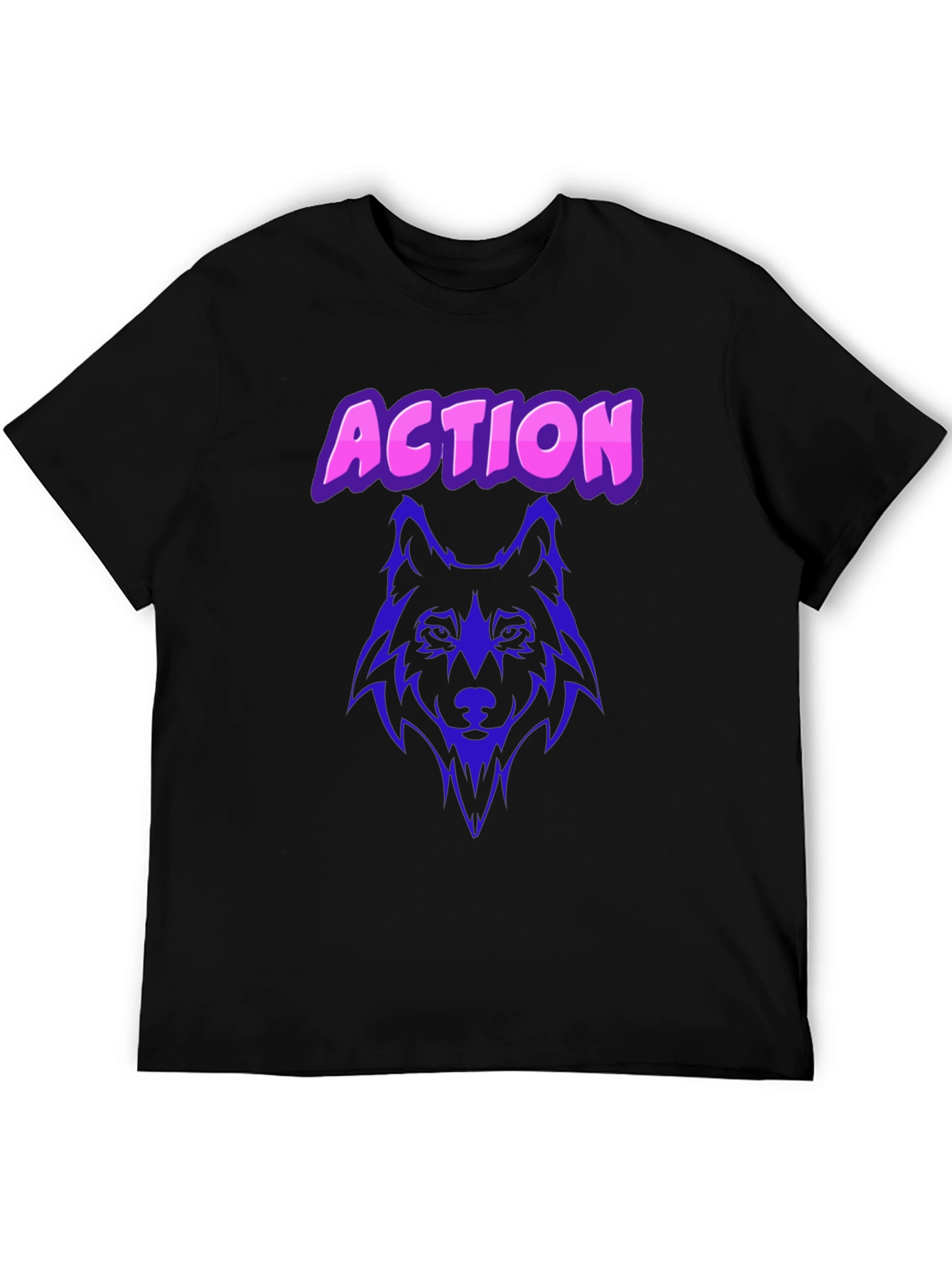 Black Action Wolf Graphic Tee - Black Cotton T-Shirt view 5