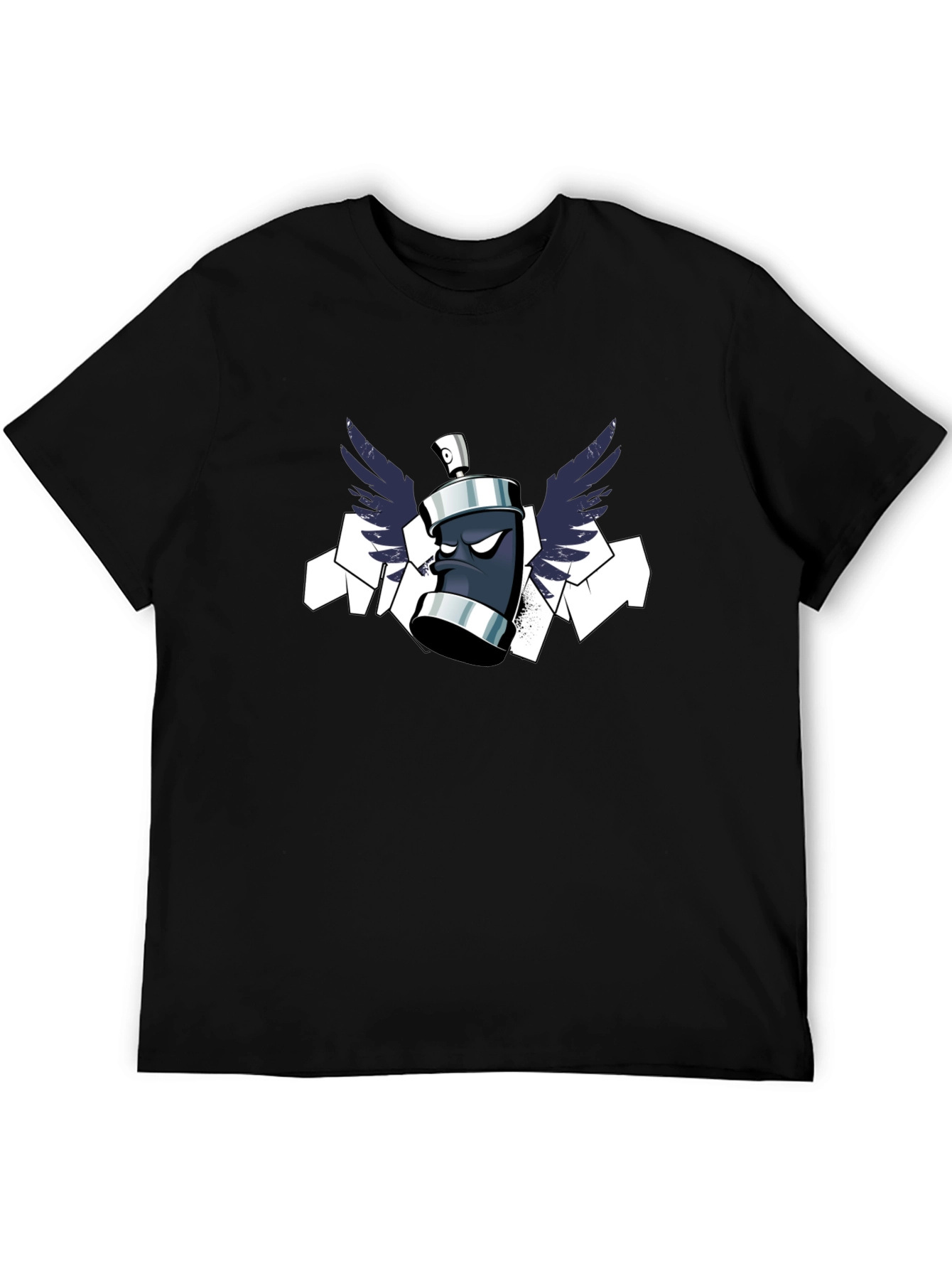 Black Edgy Graffiti Spray Can Graphic Tee - Black Cotton Blend view 5