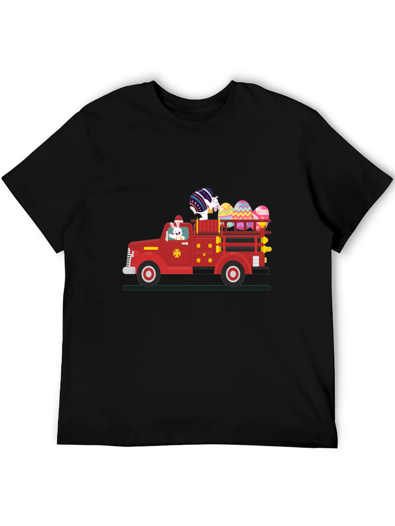 Camiseta Negra con Diseño de Camión de Pascua