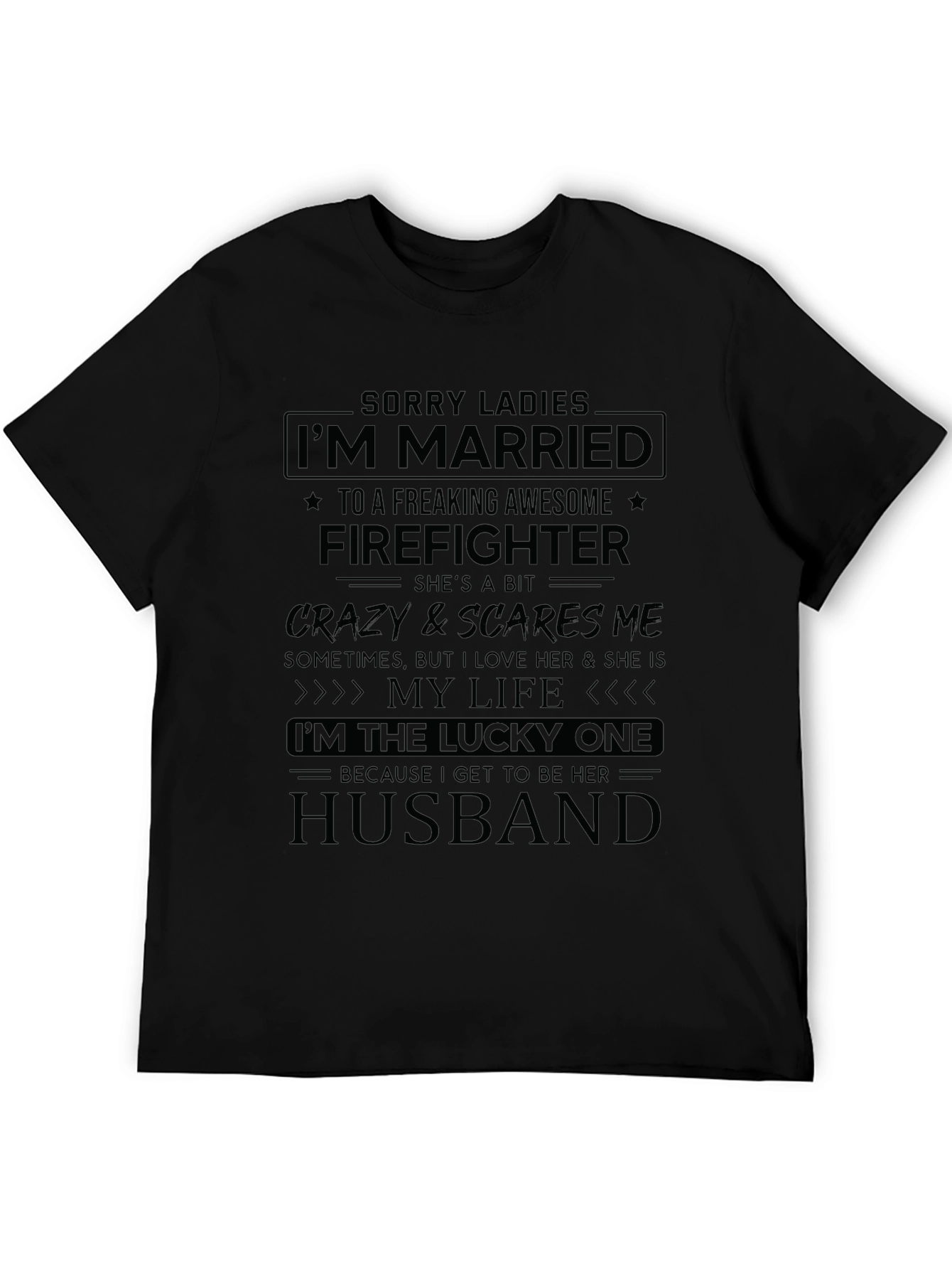 Black Married to a Firefighter Novelty T-Shirt view 5