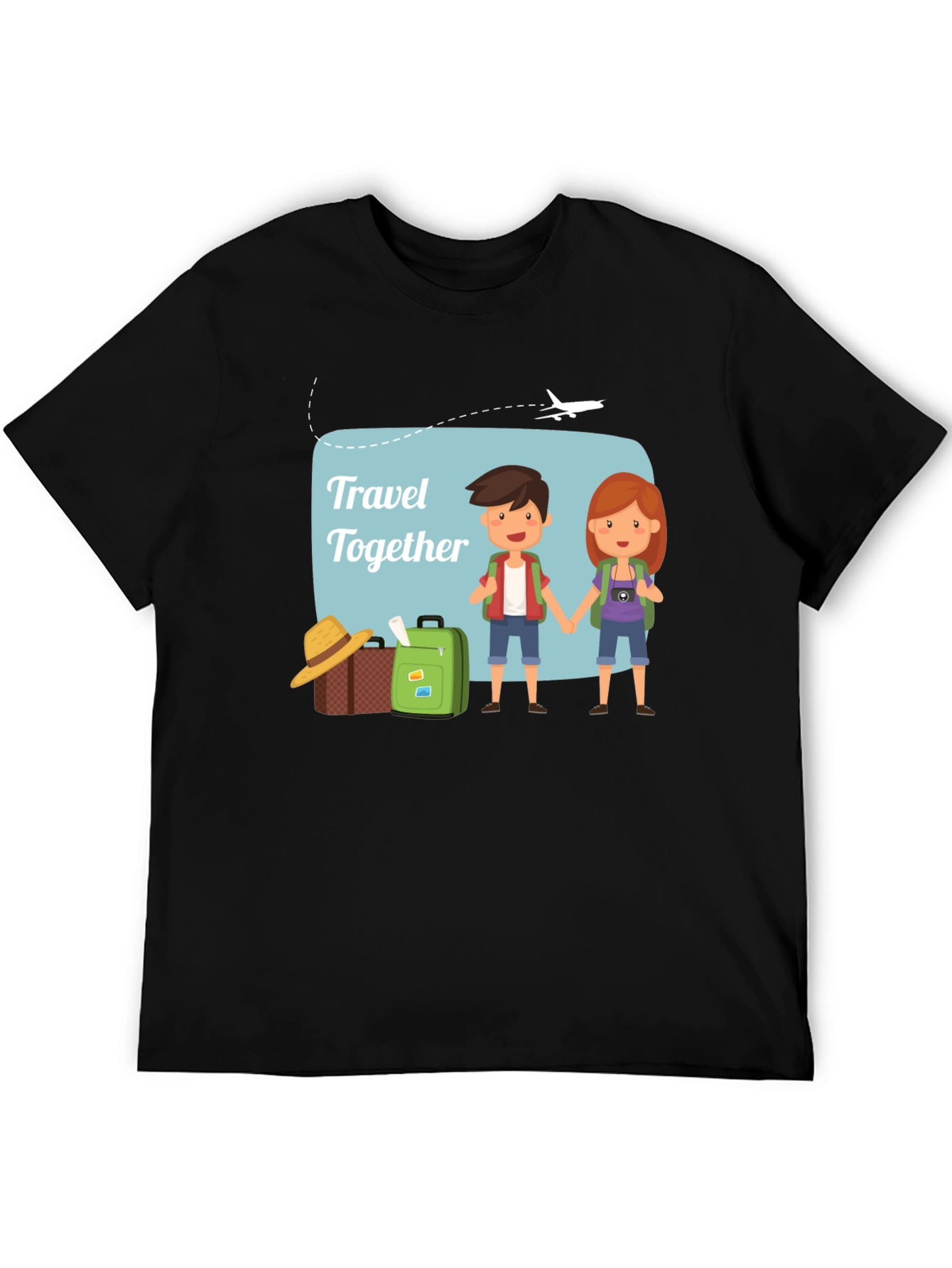 Black Travel Together T-Shirt, Vacation Tee view 5