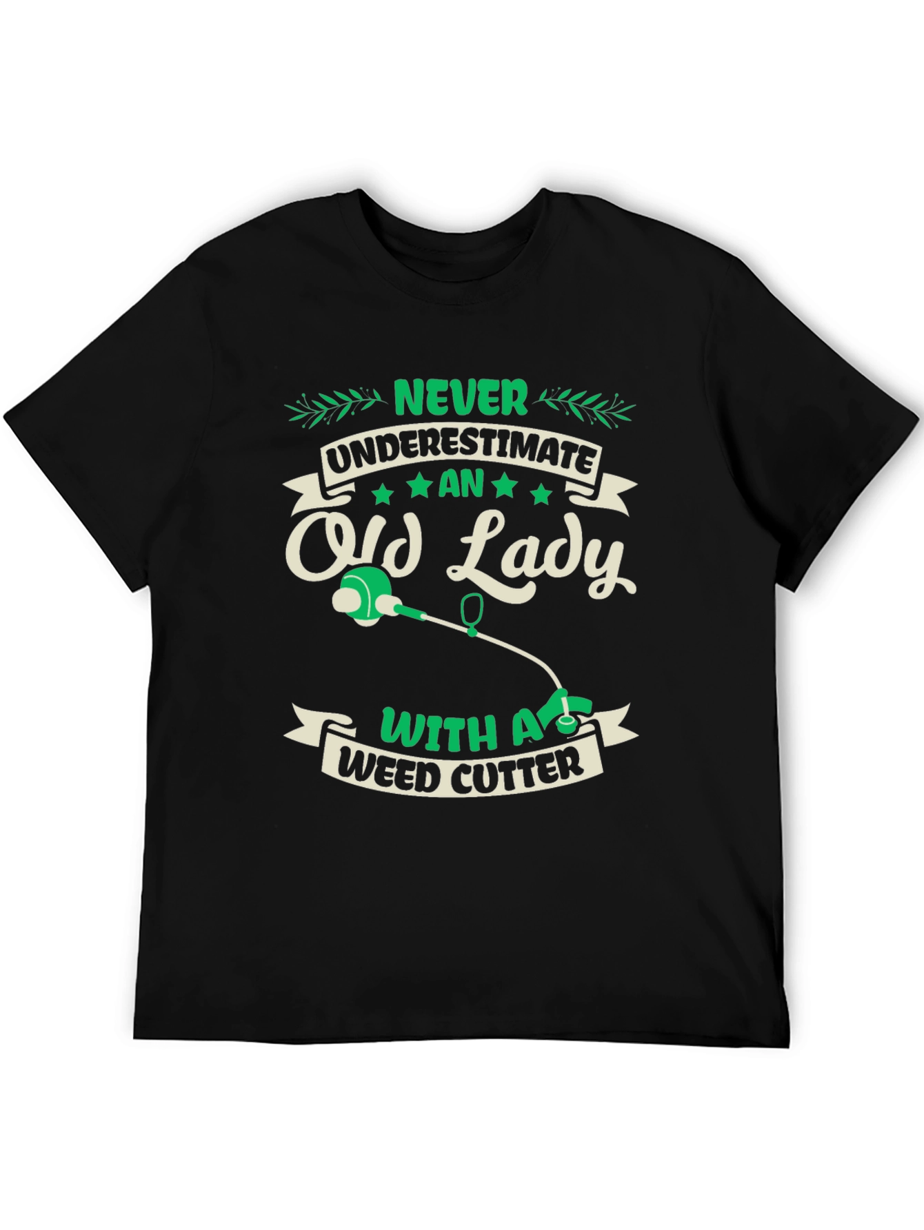Black Never Underestimate Old Lady Weed Cutter T-Shirt view 5