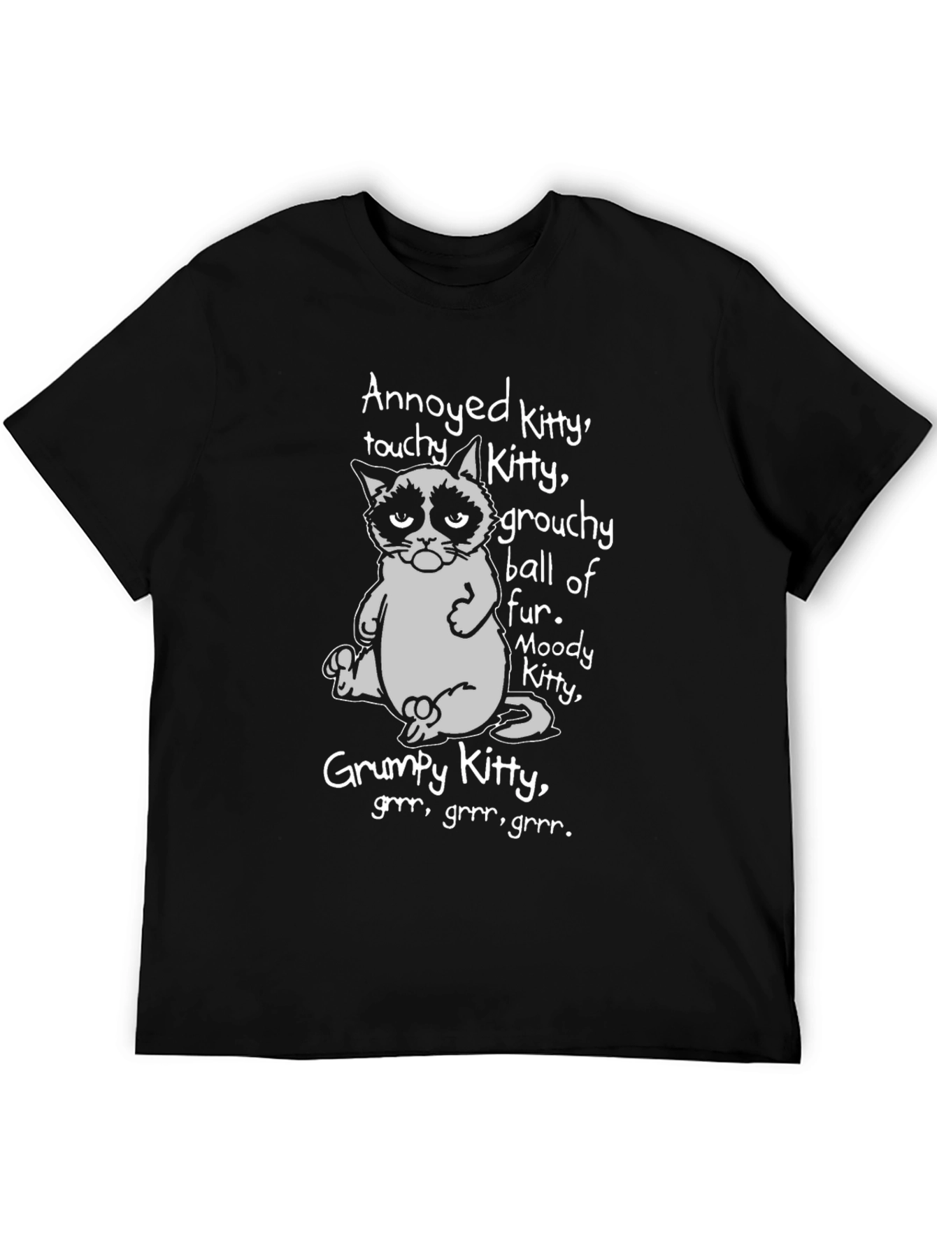 Black Grumpy Kitty Graphic T-Shirt - Annoyed, Moody, Grouchy Cat view 5