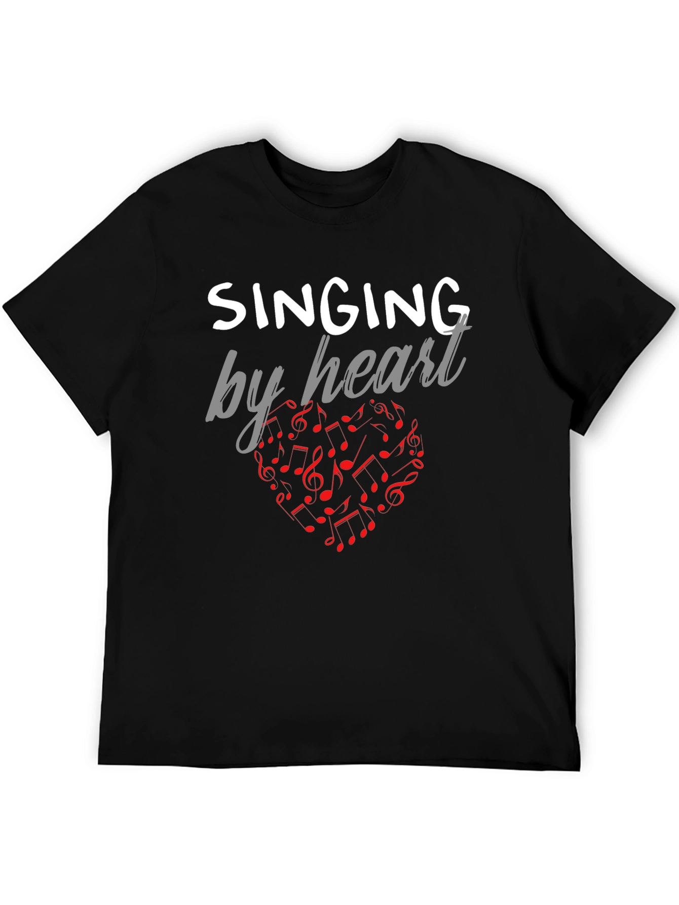 Black Singing By Heart T-Shirt - Music Notes Heart Tee view 5