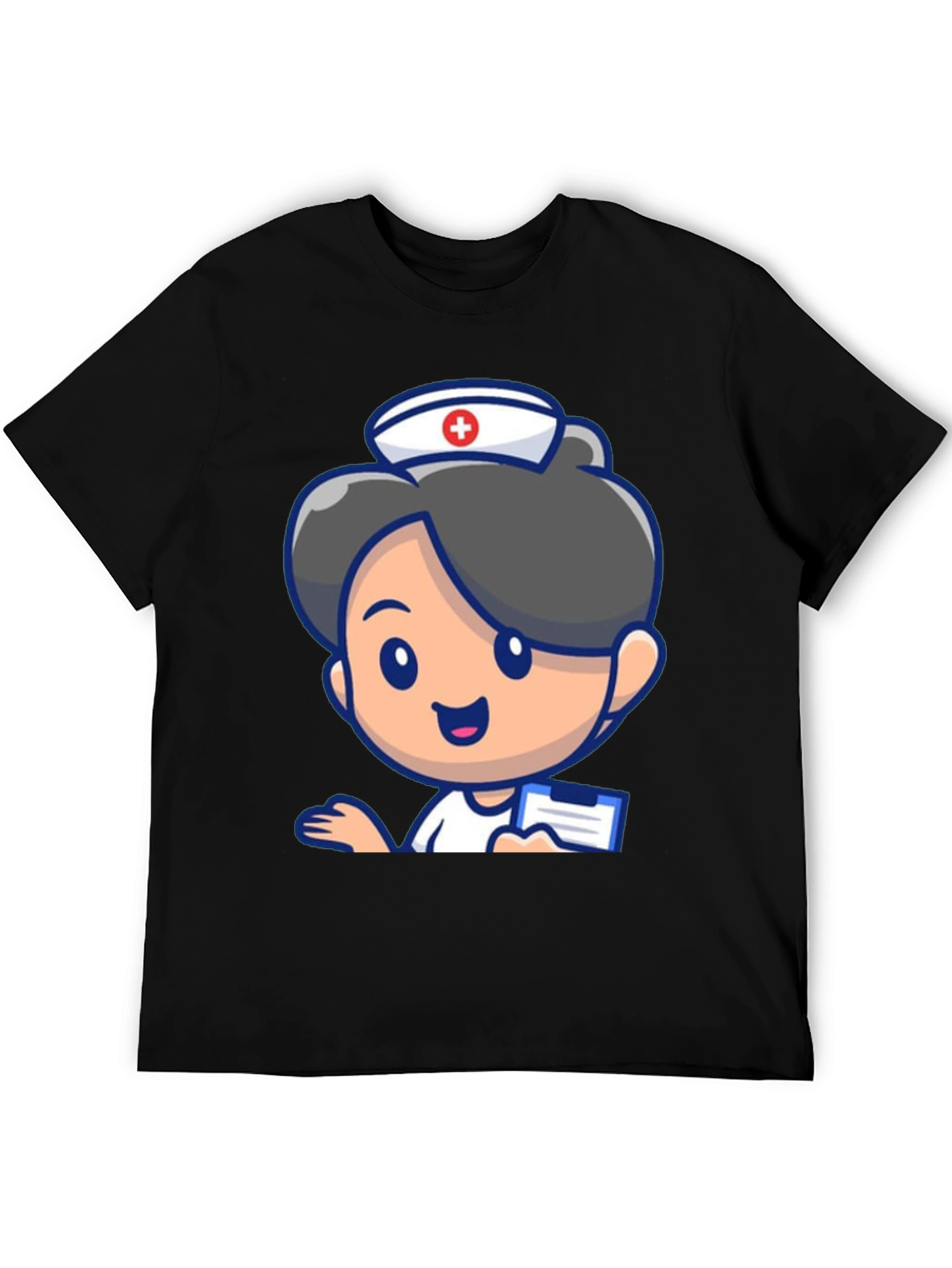 Black Cartoon Nurse Graphic Tee - Novelty Black T-Shirt view 5