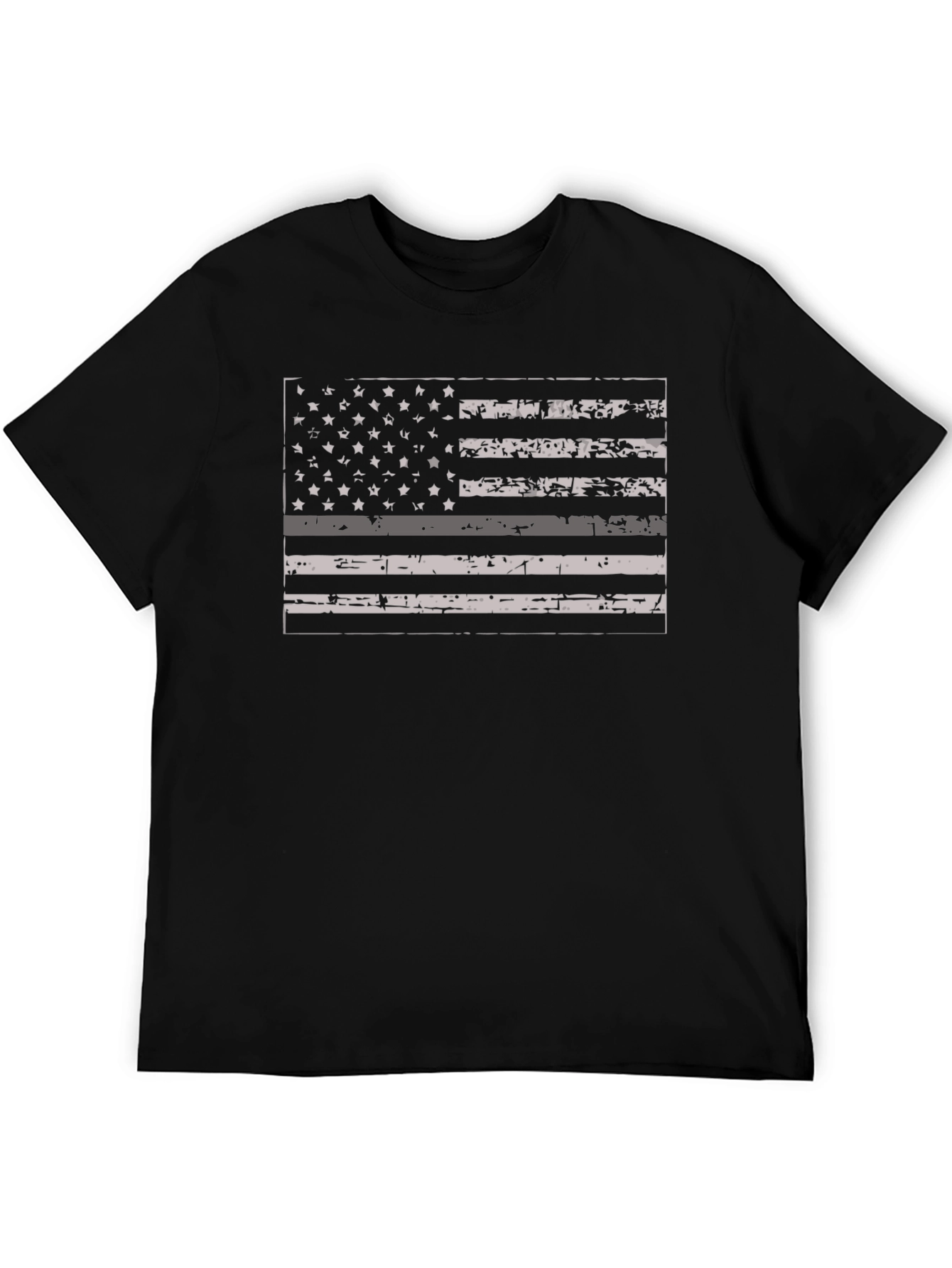 Black Distressed Thin Gray Line American Flag T-Shirt view 5