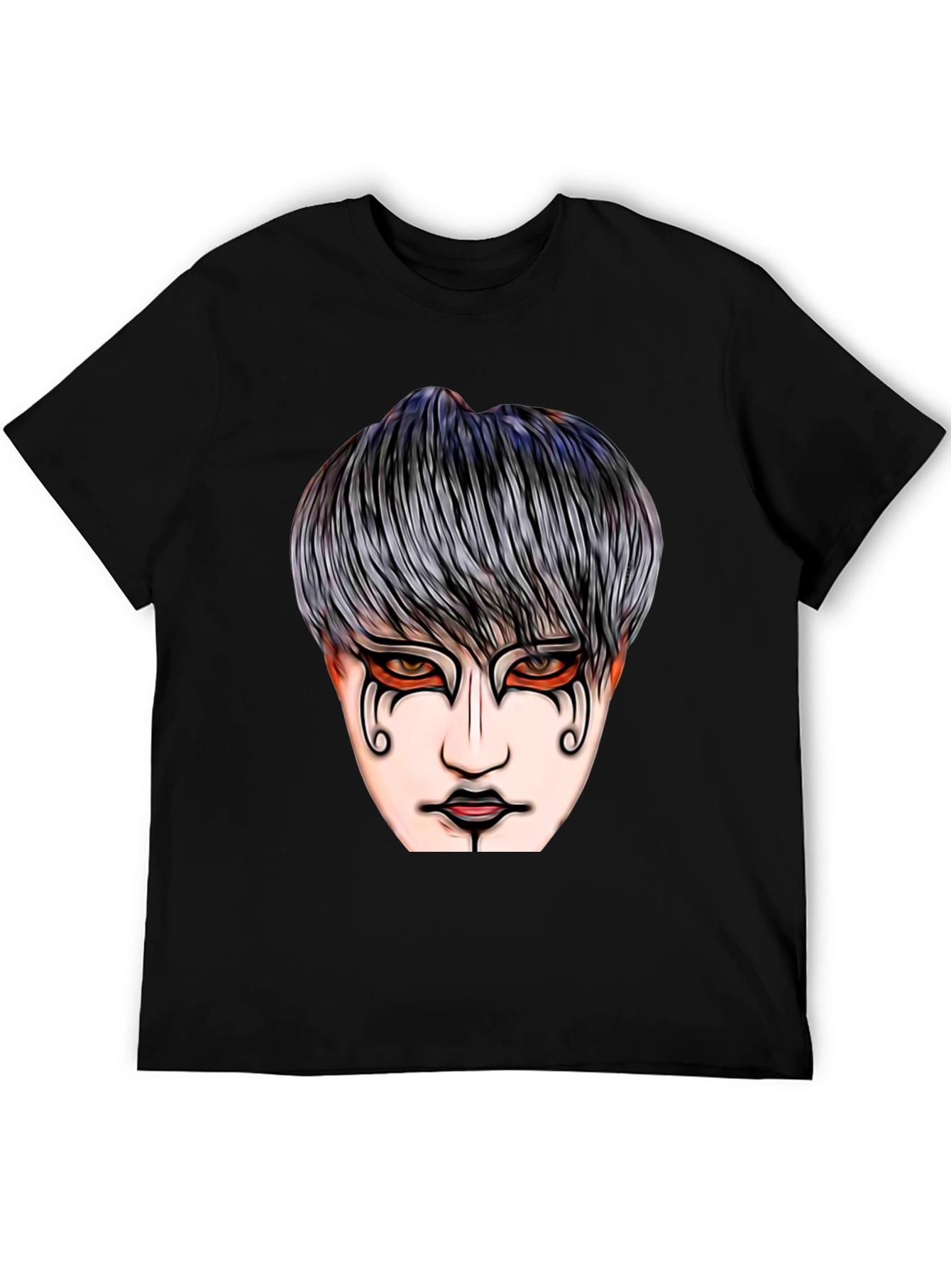 Black Graphic Print T-Shirt with Mysterious Face Design view 5