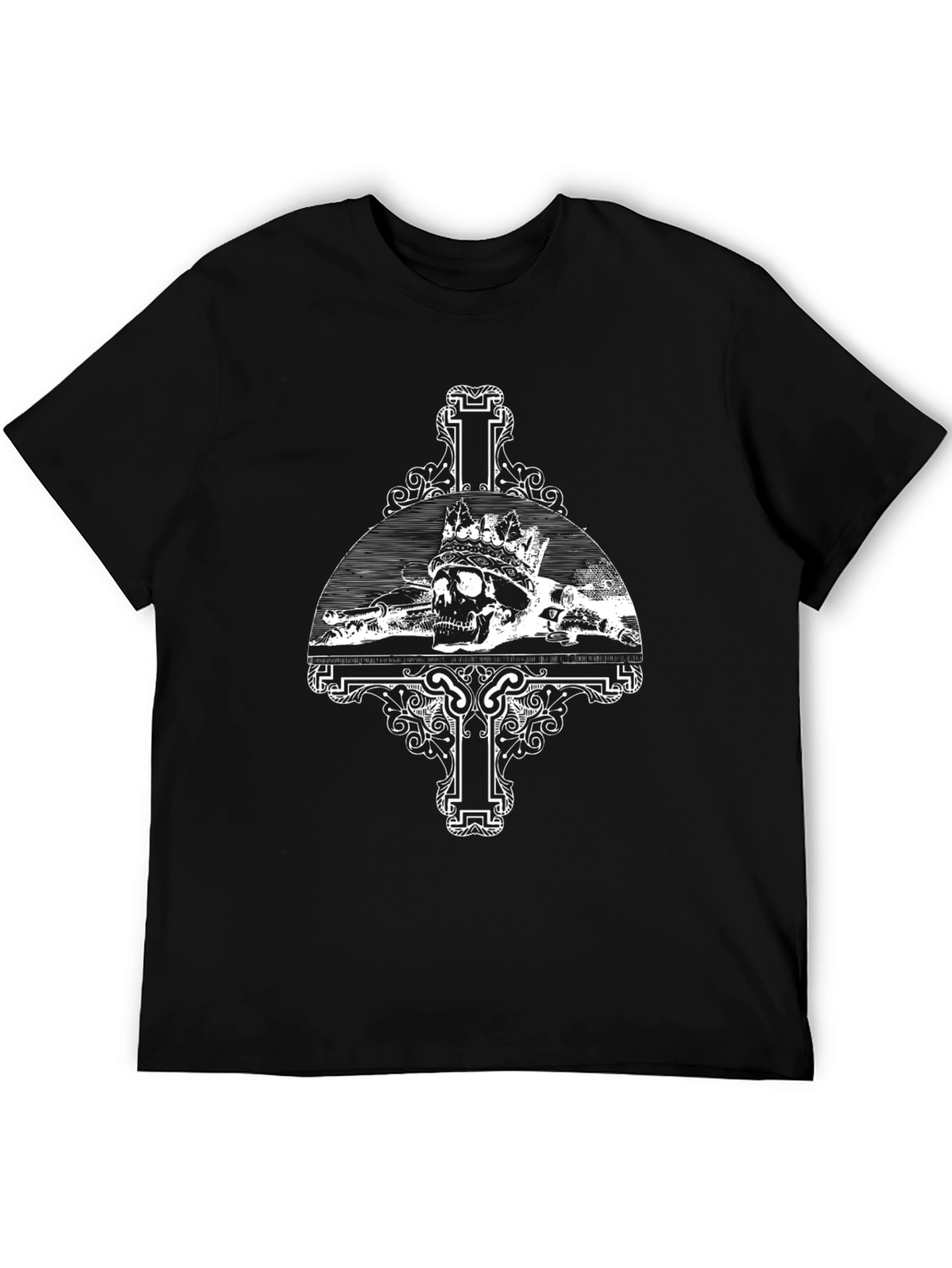 Black Skull Crown Cross Graphic Tee - Black Casual T-Shirt view 5