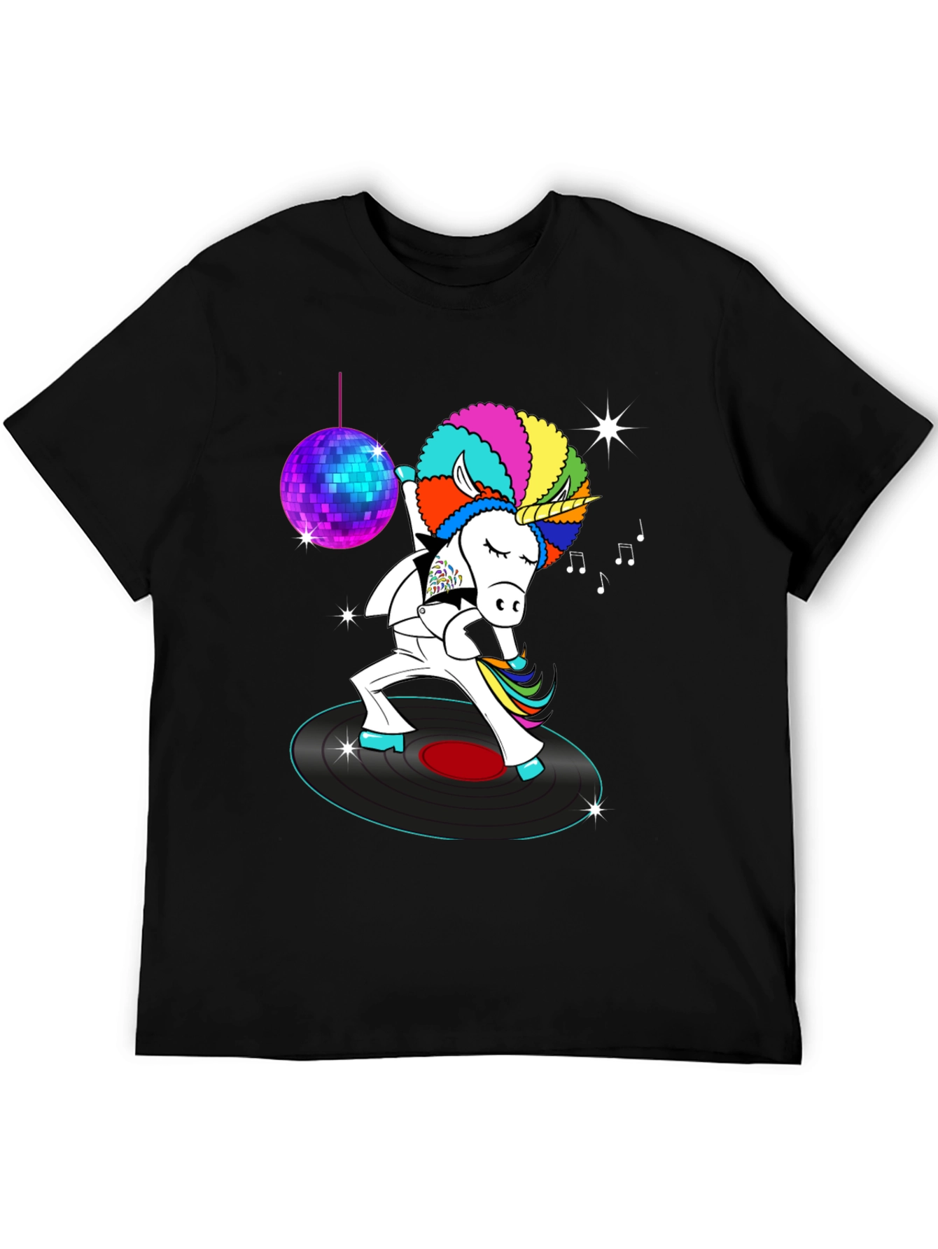 Black Disco Unicorn Graphic T-Shirt - Funky Dance Tee view 5