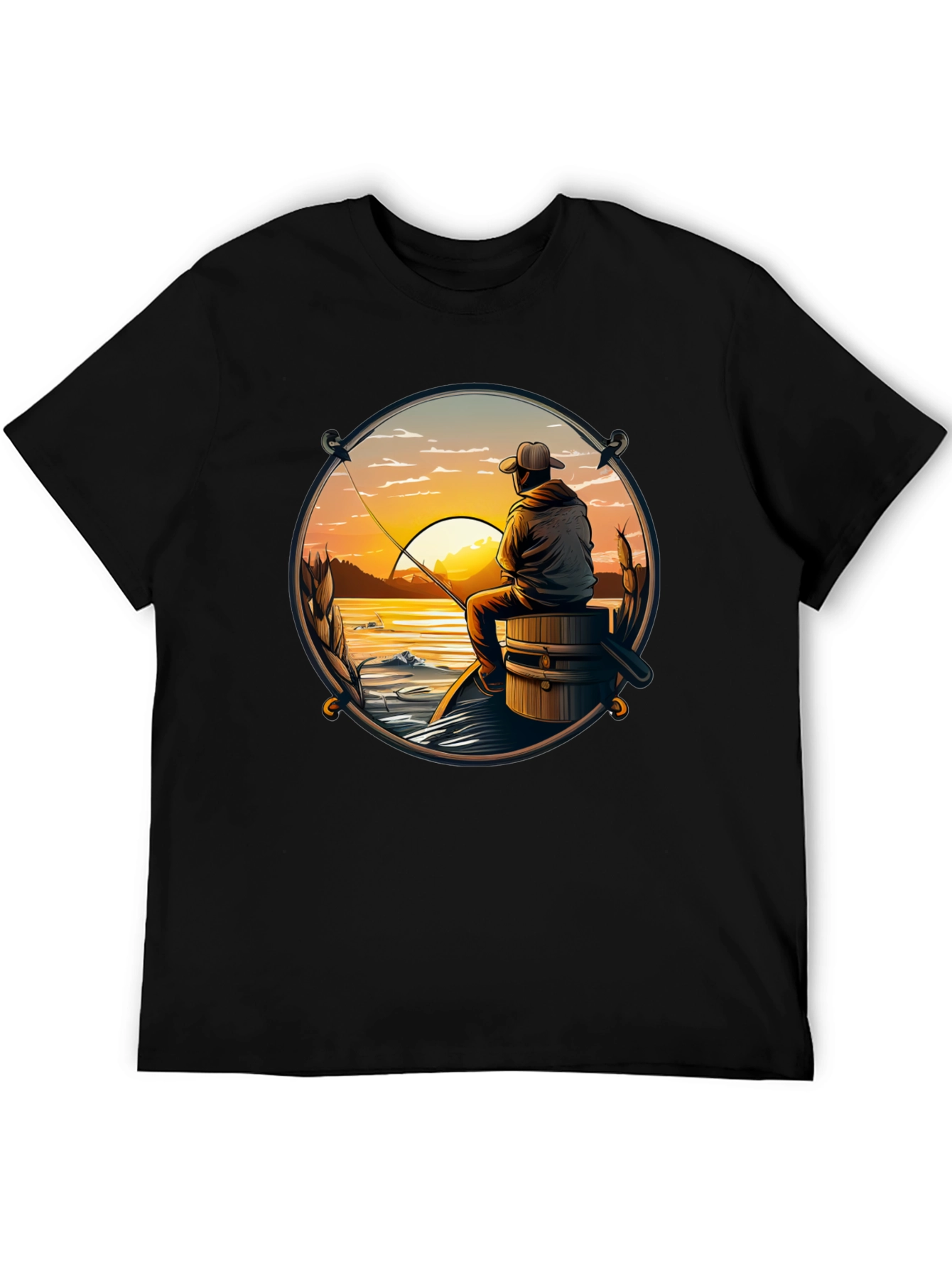 Black Fishing Sunset T-Shirt view 5