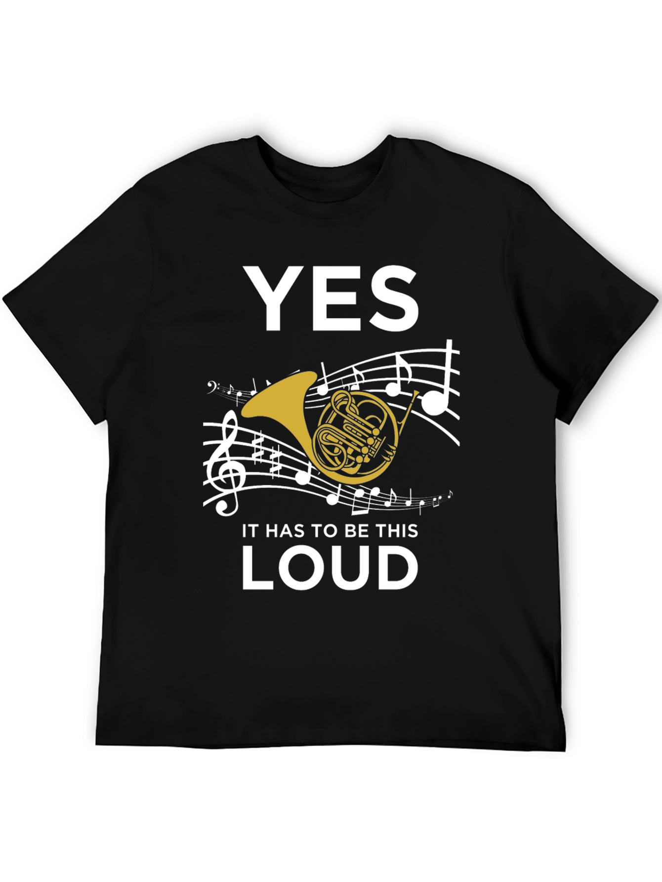 Black Funny French Horn Music T-Shirt view 5