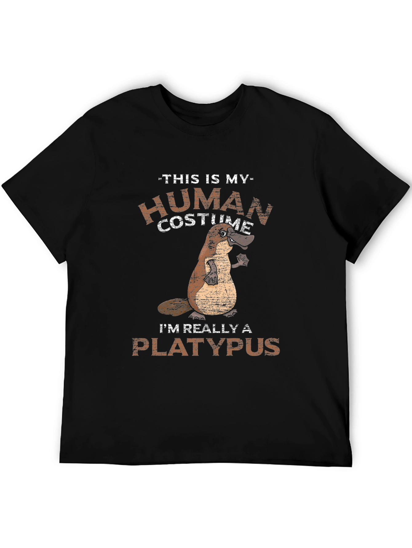 Black Human Costume I'm Really A Platypus Funny T-Shirt view 5