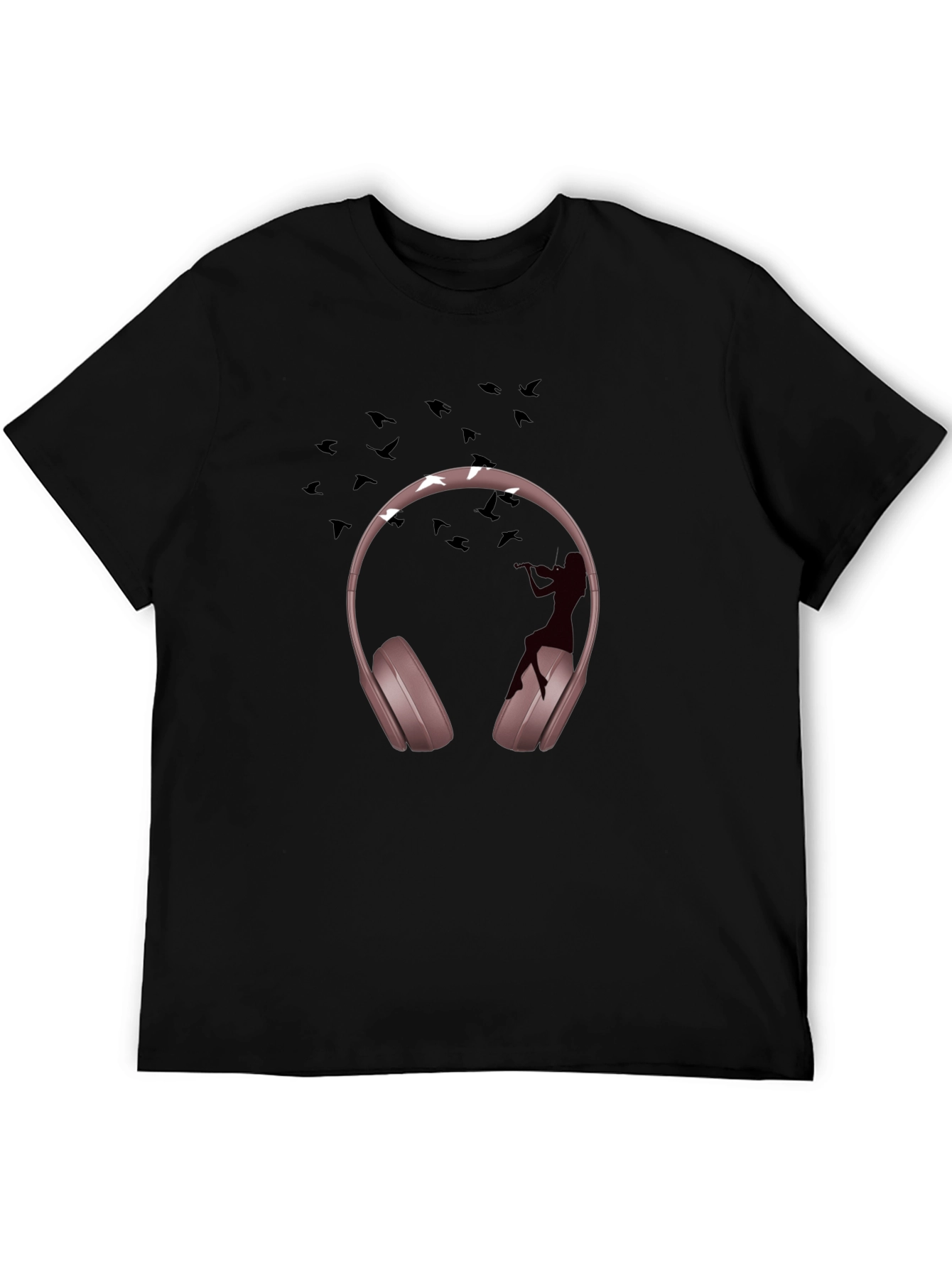 Black Headphones Music Graphic T-Shirt - Black view 5
