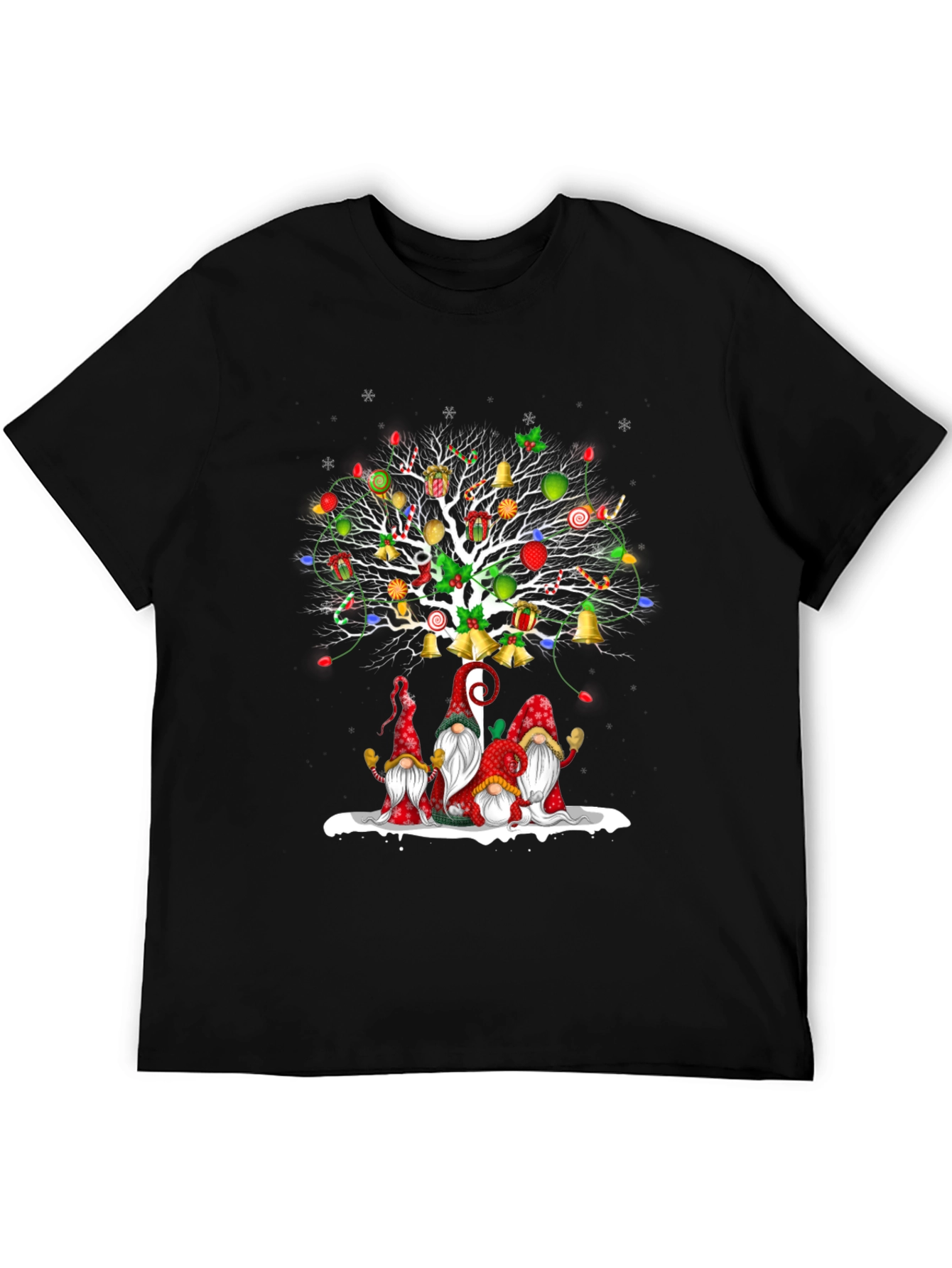 Black Festive Christmas Gnome Tree T-Shirt view 5
