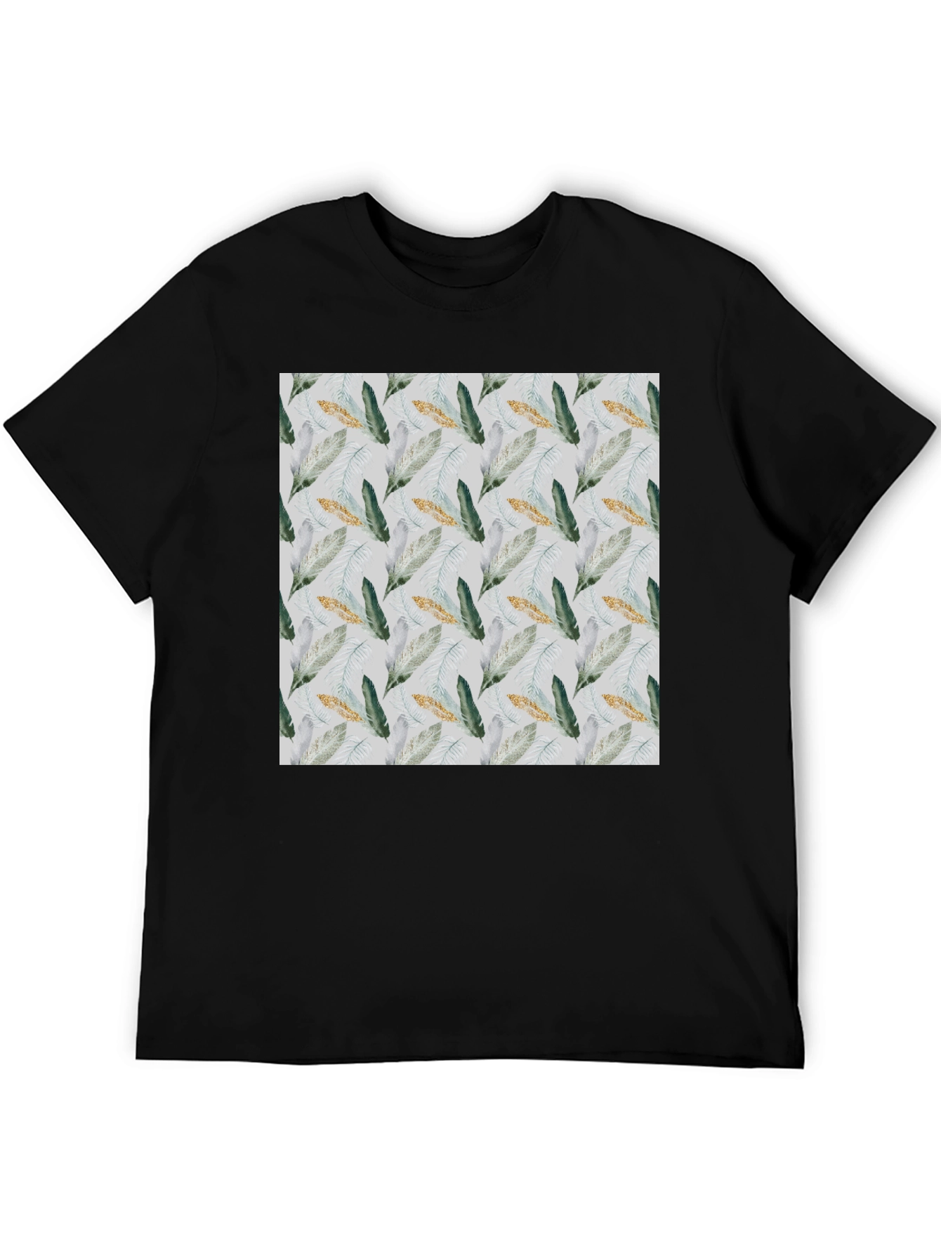Black Feather Pattern Black T-Shirt view 5