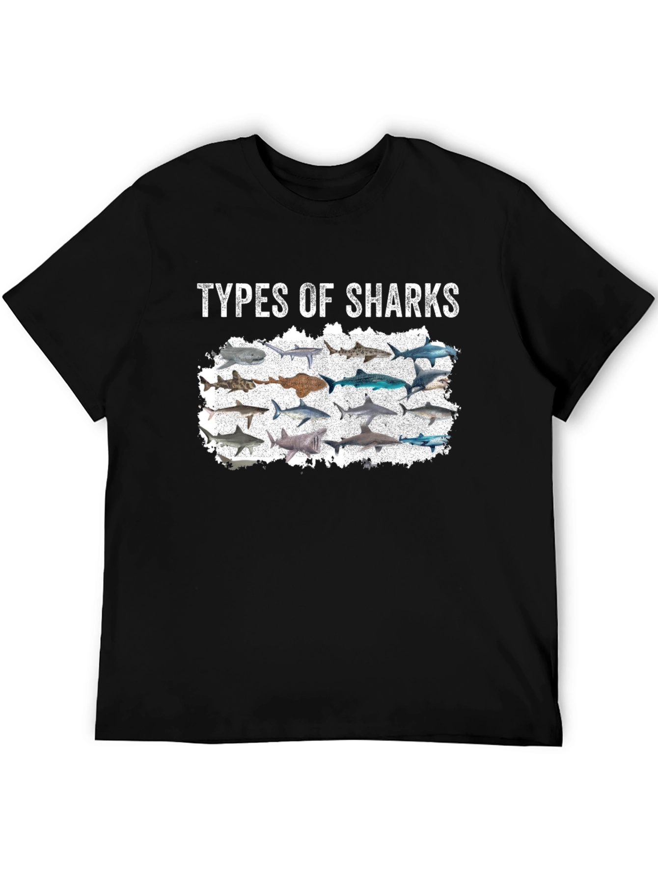 Black Types of Sharks Black T-Shirt view 5