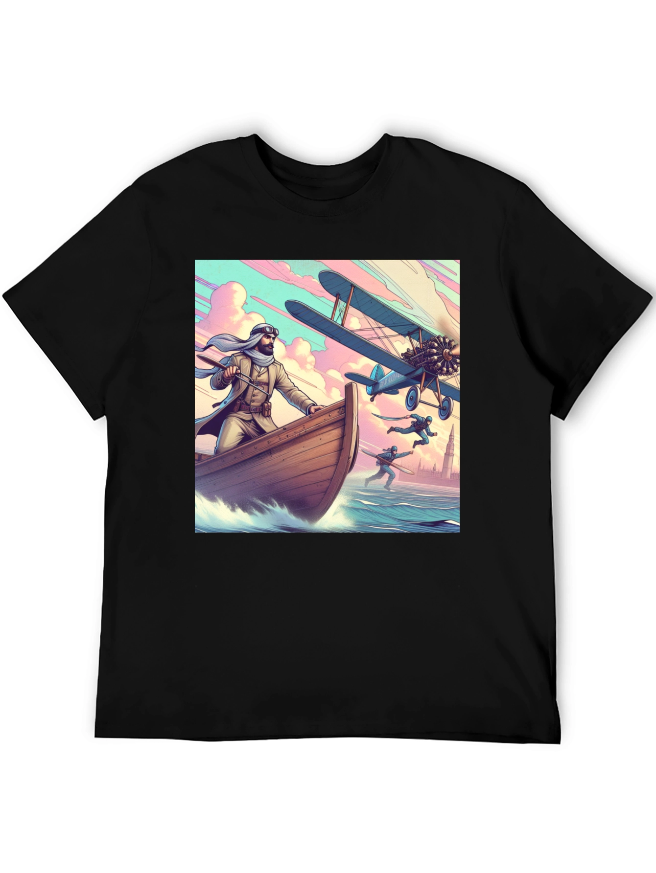 Black Adventure Print T-Shirt - Unique Graphic Tee view 5