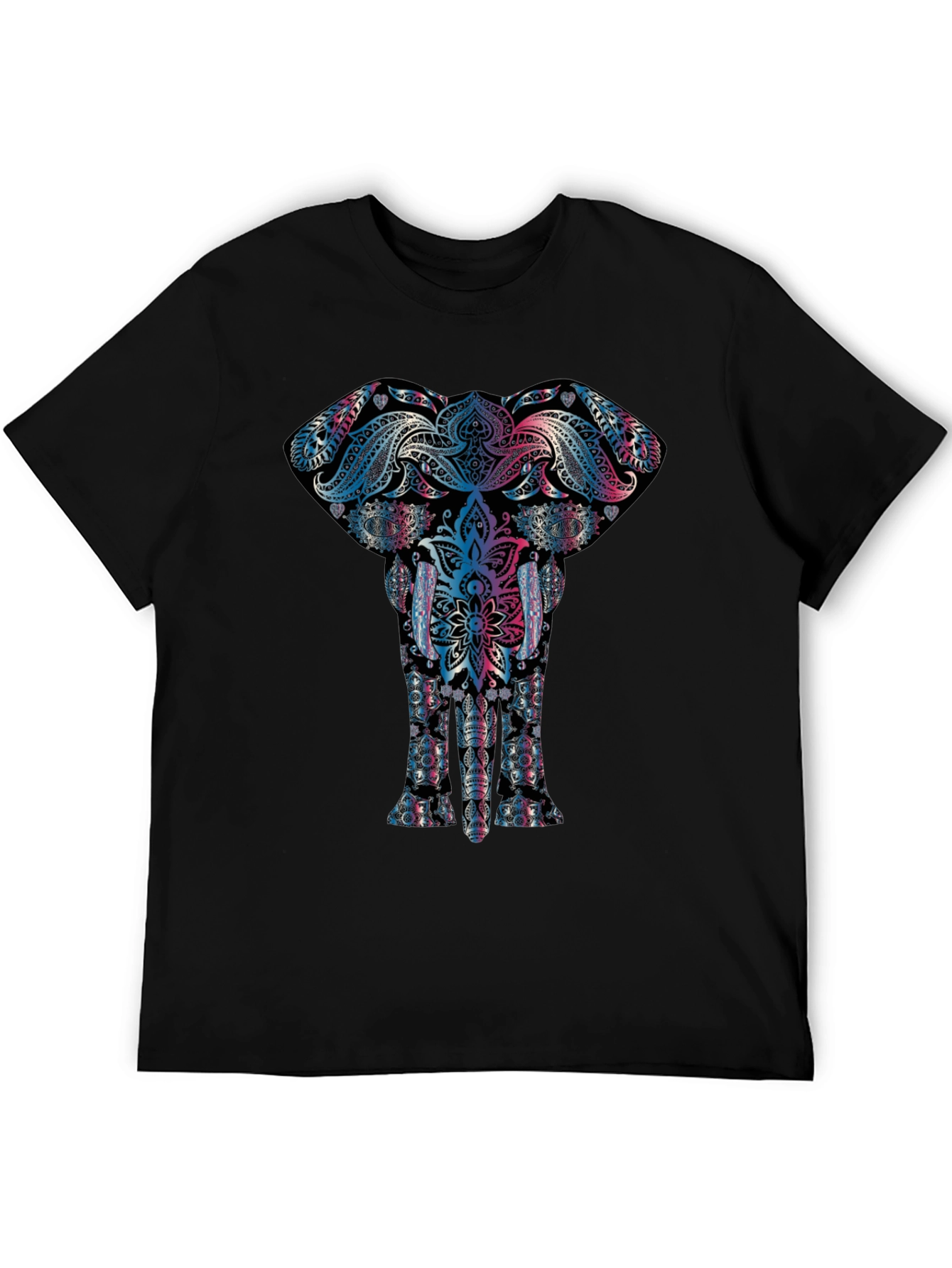 Black Elephant Mandala Graphic Tee - Black Cotton T-Shirt view 5
