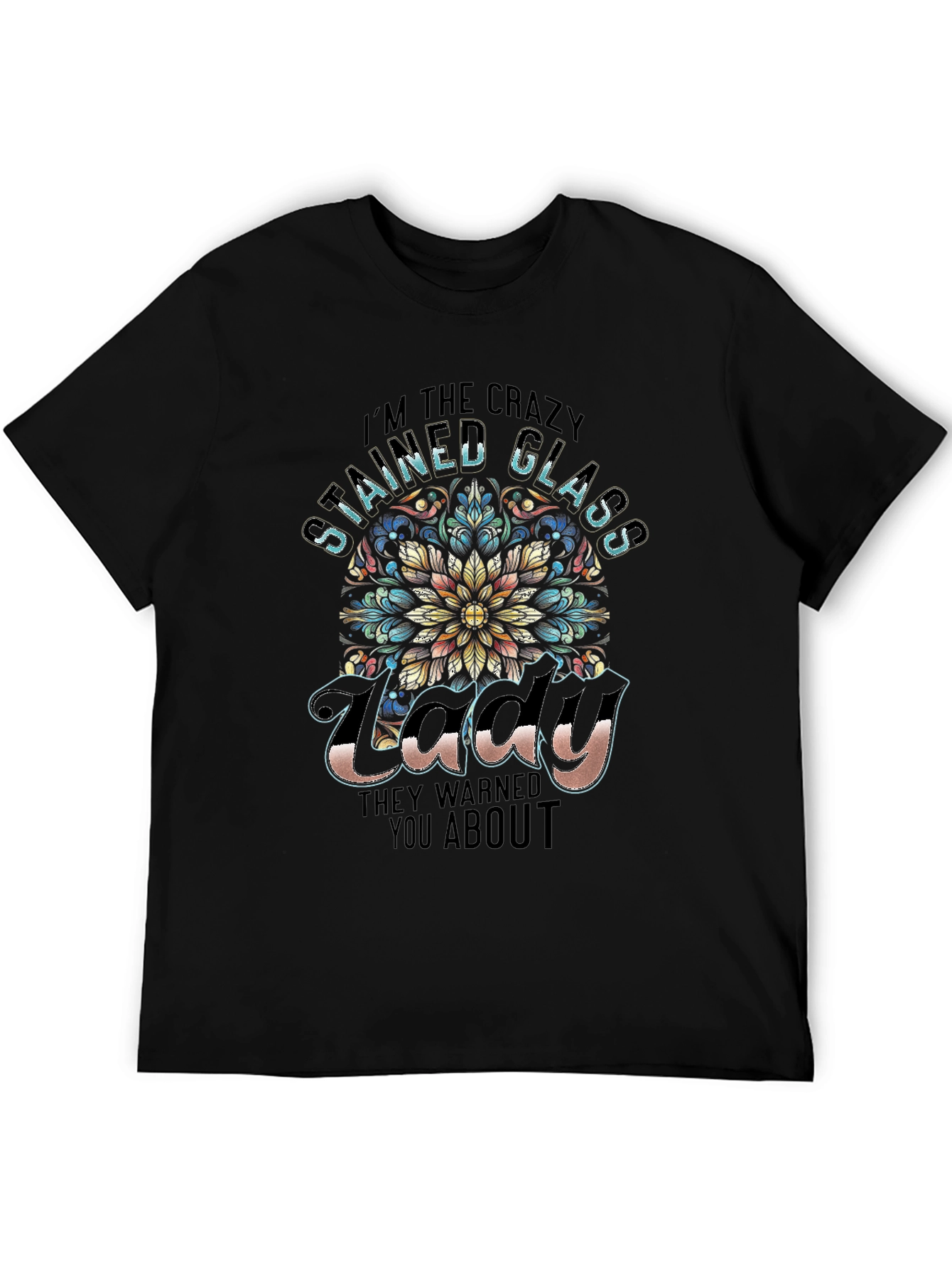 Black Crazy Stained Glass Lady T-Shirt view 5
