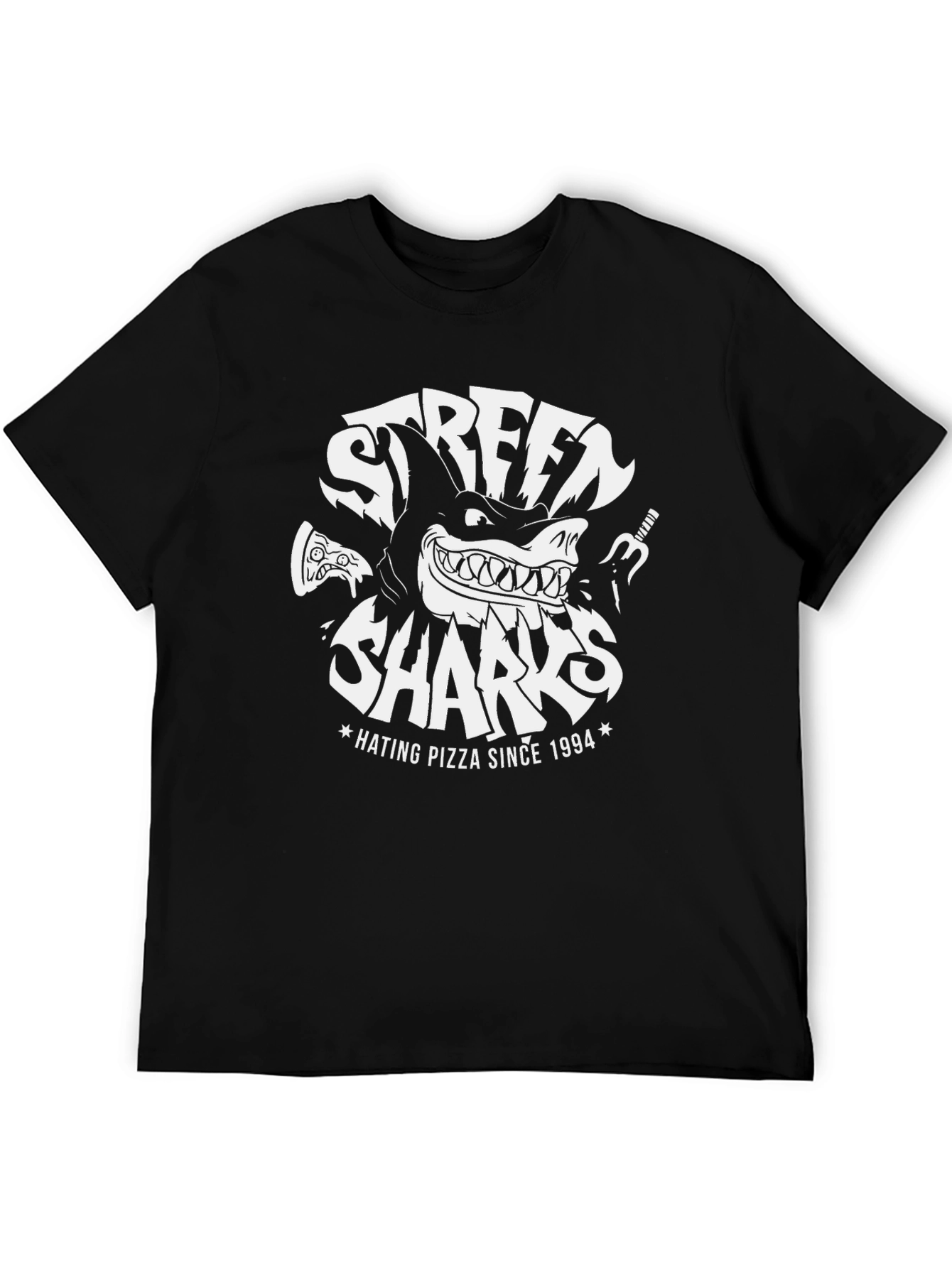 Black Street Sharks Hating Pizza Since 1994 Black T-Shirt view 5