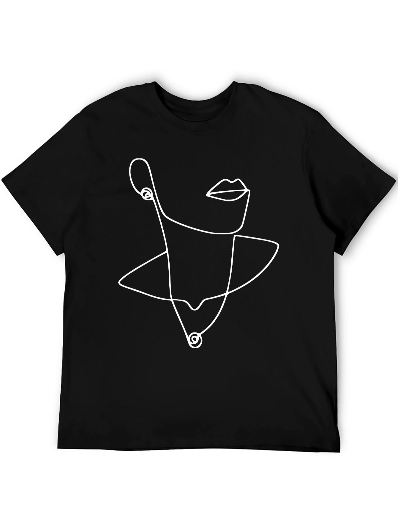 Black Abstract Line Art Tee - Minimalist Face Design, Black view 5