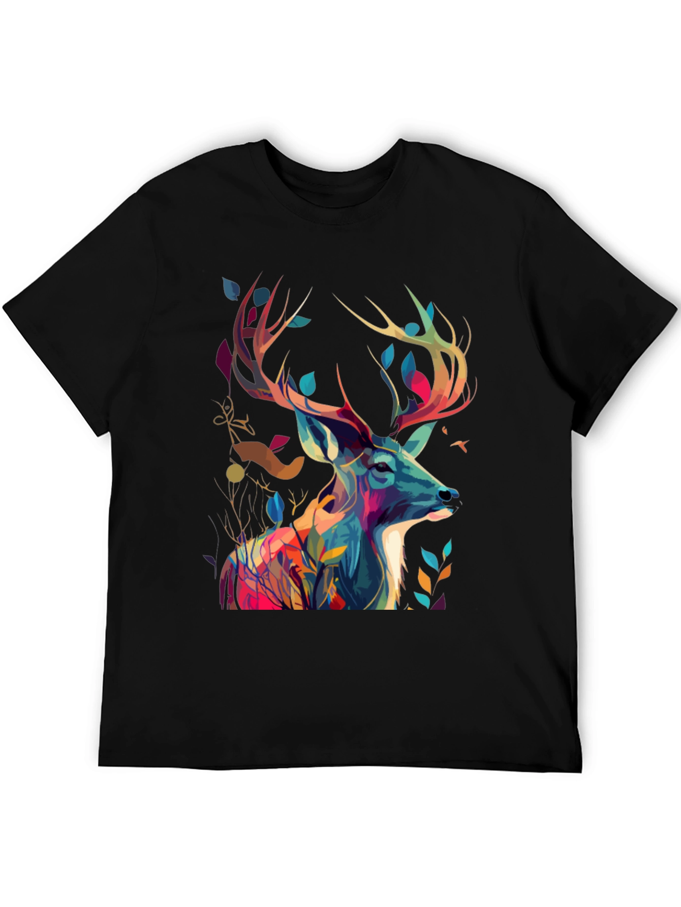 Black Artistic Deer Graphic Tee - Black Cotton Blend view 5